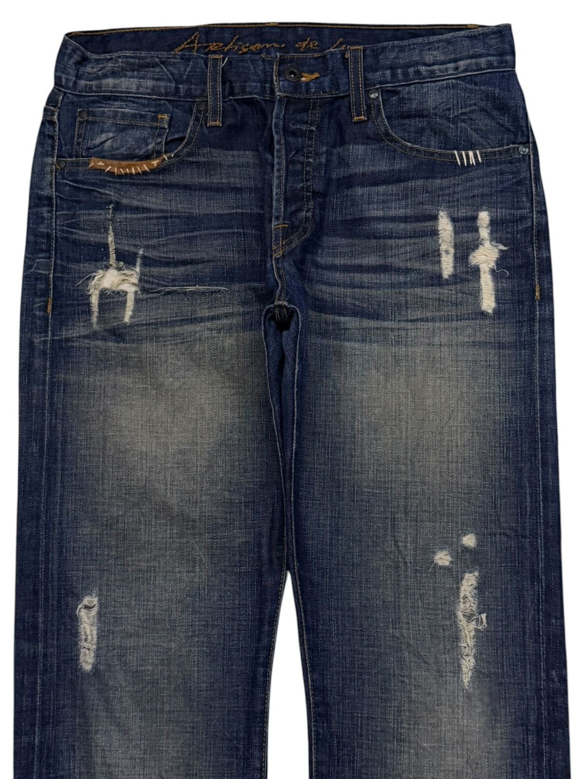 Japanese Brand Vintage Y2K Artisan De Luxe Destroy Blue | Slim Straight W32 Size US 32 / EU 48 - 4 Thumbnail