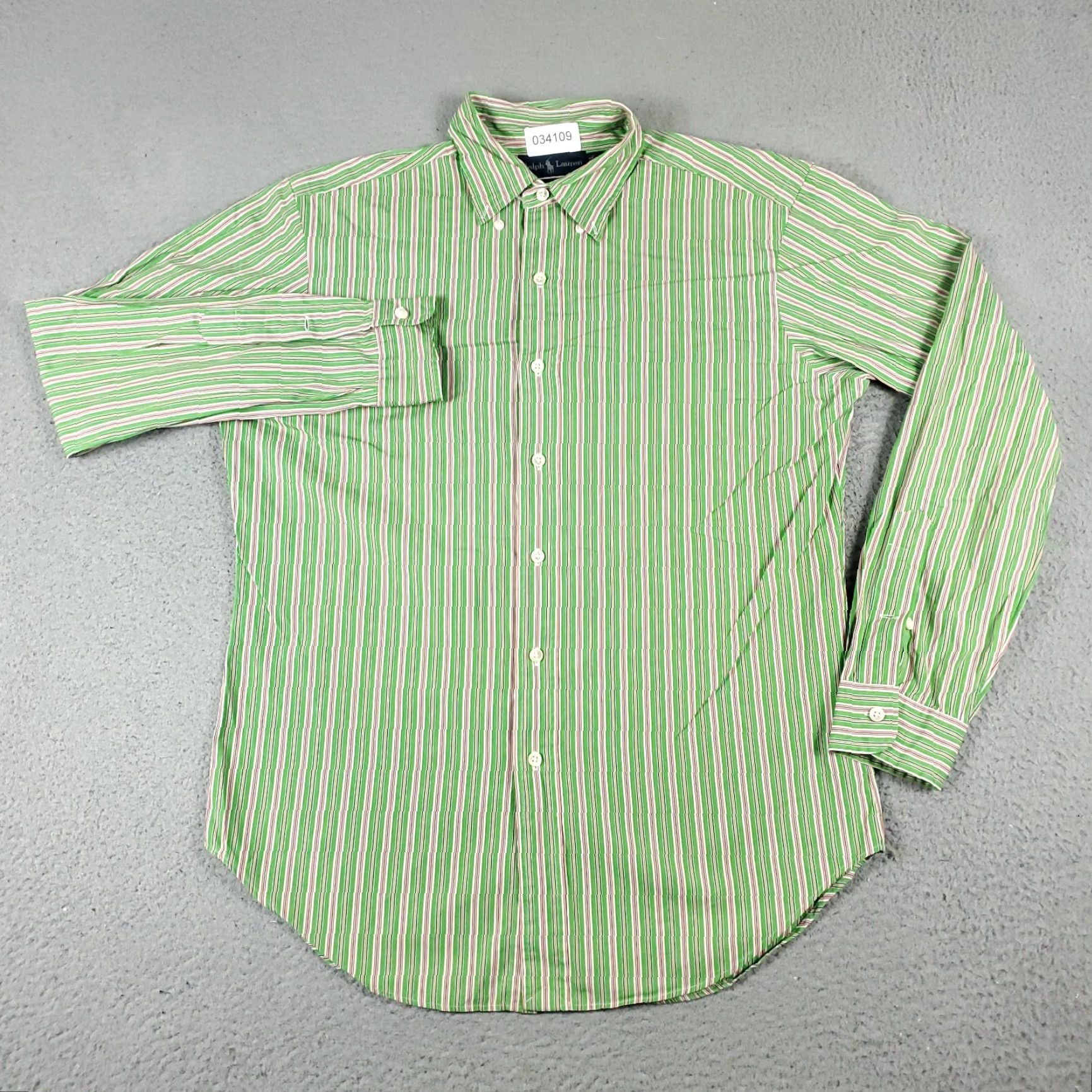 Ralph Lauren VINTAGE Ralph Lauren Shirt Men Medium Green Striped Button-Up Long Sleeve Casual Classic Size US M / EU 48-50 / 2 - 2 Thumbnail