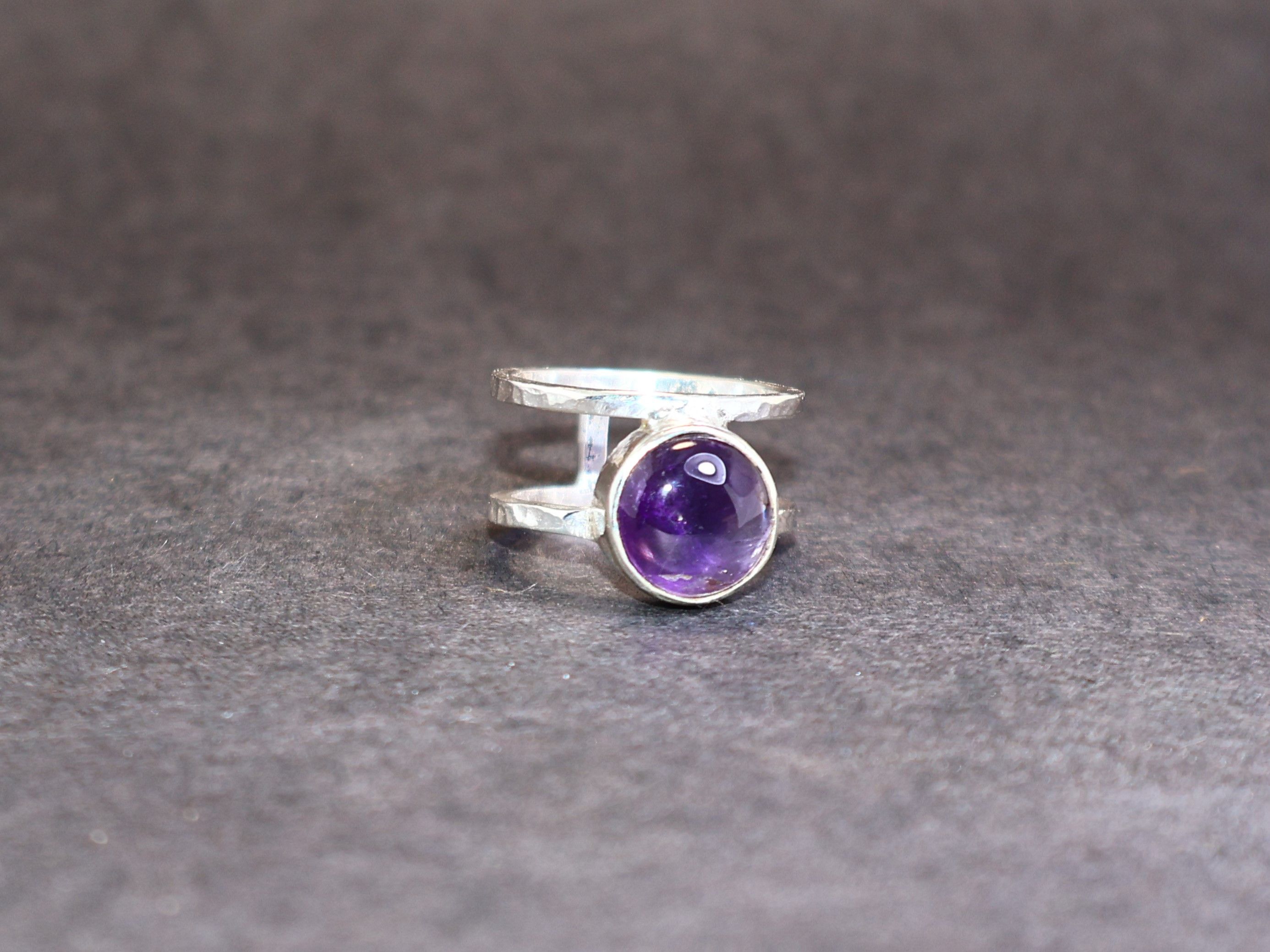 Handmade Amethyst Ring, Double Band, Sterling Silver, Purple Amethyst Size ONE SIZE - 2 Thumbnail