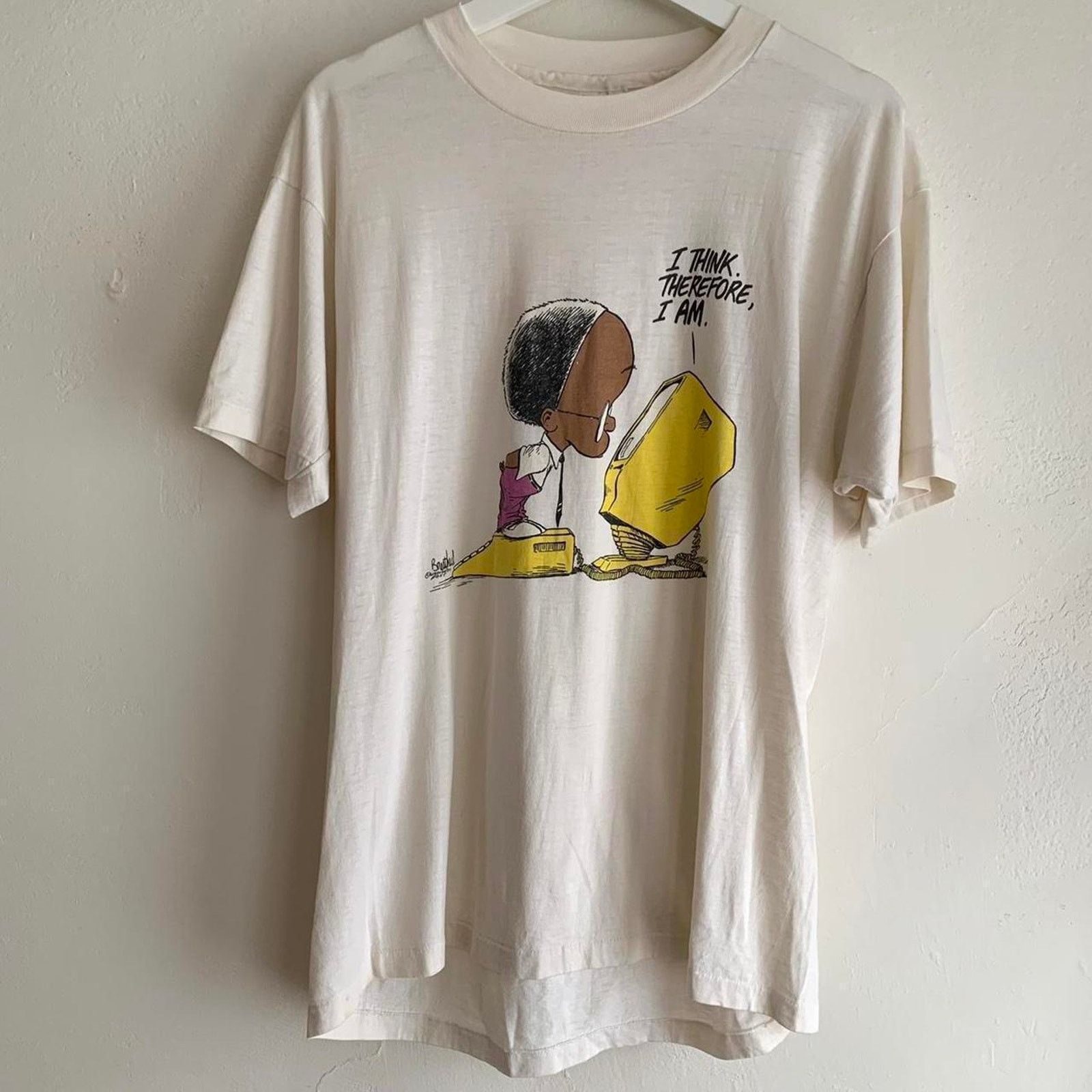 Vintage Vintage 80s “I Think. Therefore, I Am” t shirt Size US XL / EU 56 / 4 - 1 Thumbnail