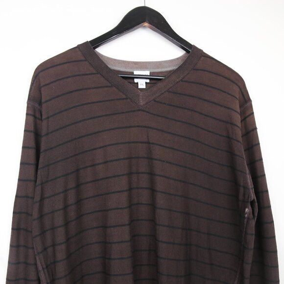 Armani Collezioni Armani Collezioni Wool V-Neck Striped Long Sleeve Knit Shirt Size US XXL / EU 58 / 5 - 2 Thumbnail