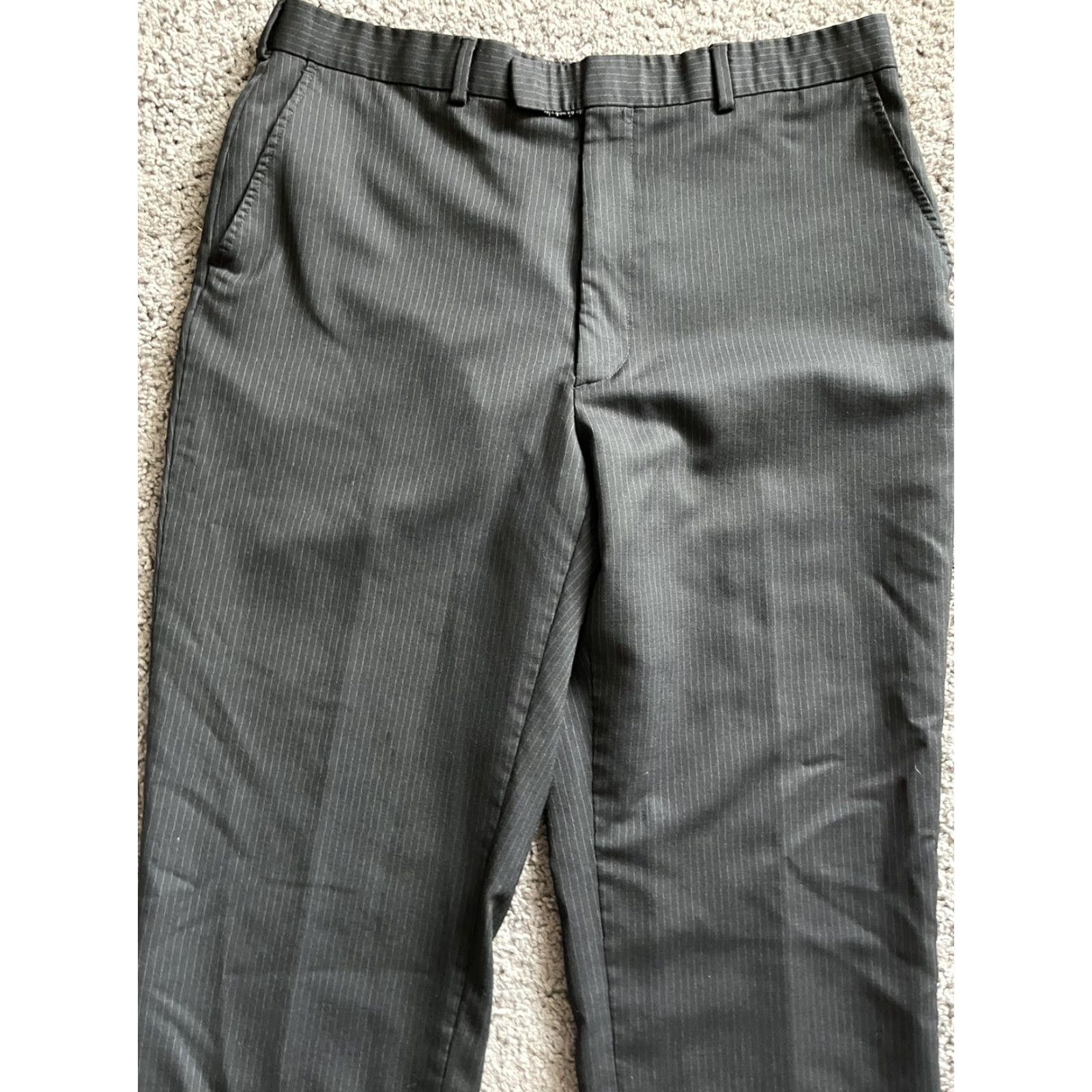 Perry Ellis VINTAGE Perry Ellis Portfolio Dress Pants Mens 38S Black Pinstriped Straight Flat Front Size US 38 / EU 54 - 2 Thumbnail