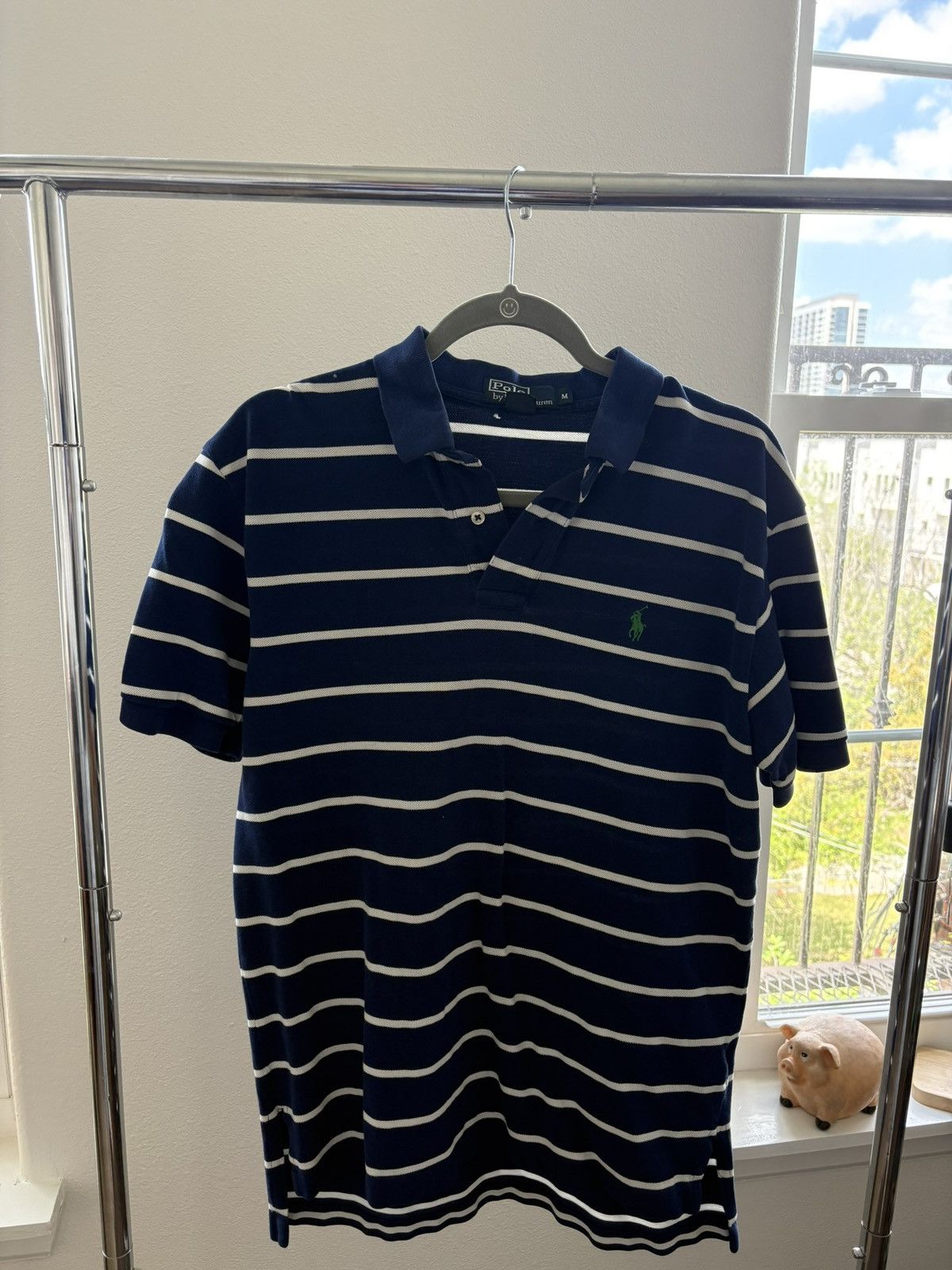 Polo Ralph Lauren Navy & White Striped Polo Green Pony Size US M / EU 48-50 / 2 - 1 Thumbnail