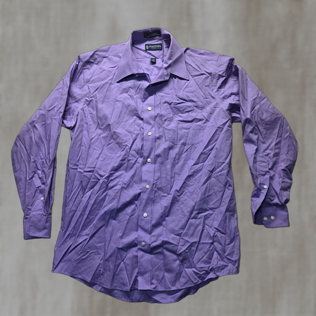 Stafford Stafford Shirt Solid Light Purple Long Sleeve Button Up Classic Fit Mens 16.5 Purple Cotton Blend Dress Shirt Collar Spread 16.5 Mens Size US XL / EU 56 / 4 - 1 Thumbnail