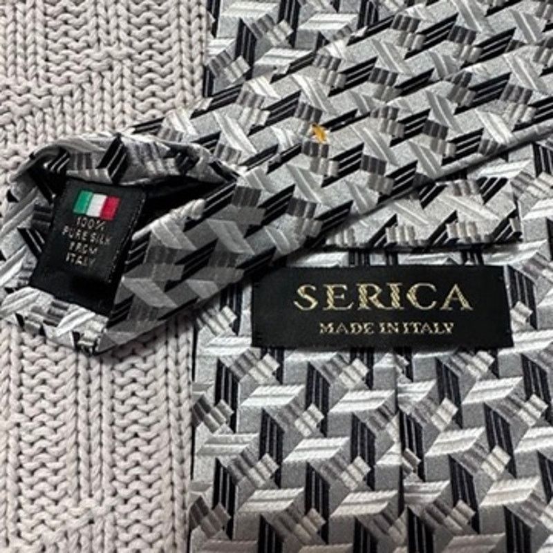 Serica Serica silver gray black geometric print Italian silk tie Size ONE SIZE - 3 Thumbnail