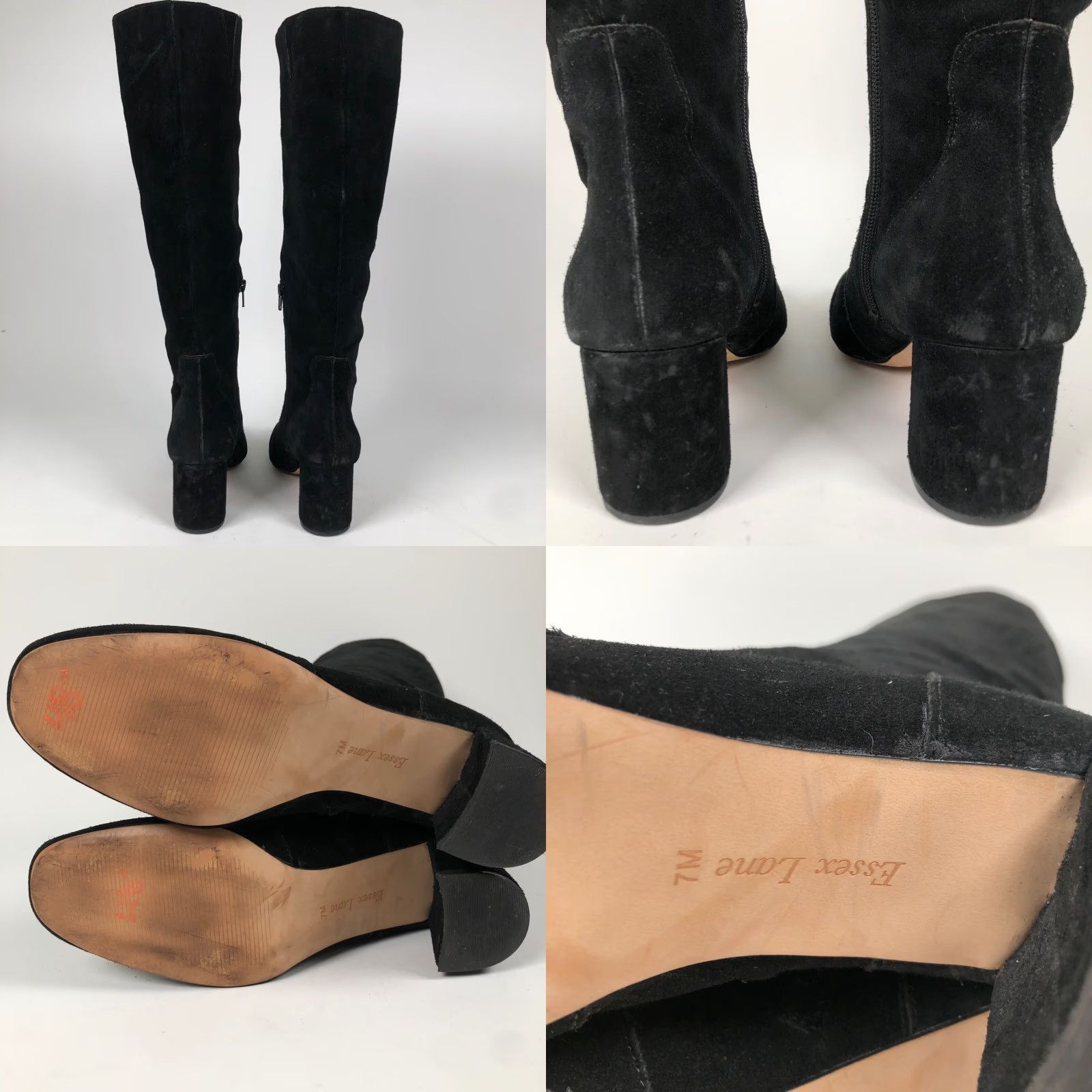 Vintage Essex Lane El Gano Boots Womens Size 7 M Black Suede Knee High Zip Block Heel Platform City Clubwear Disco Going Out Gothic Retro Size US 7 / IT 37 - 9 Thumbnail