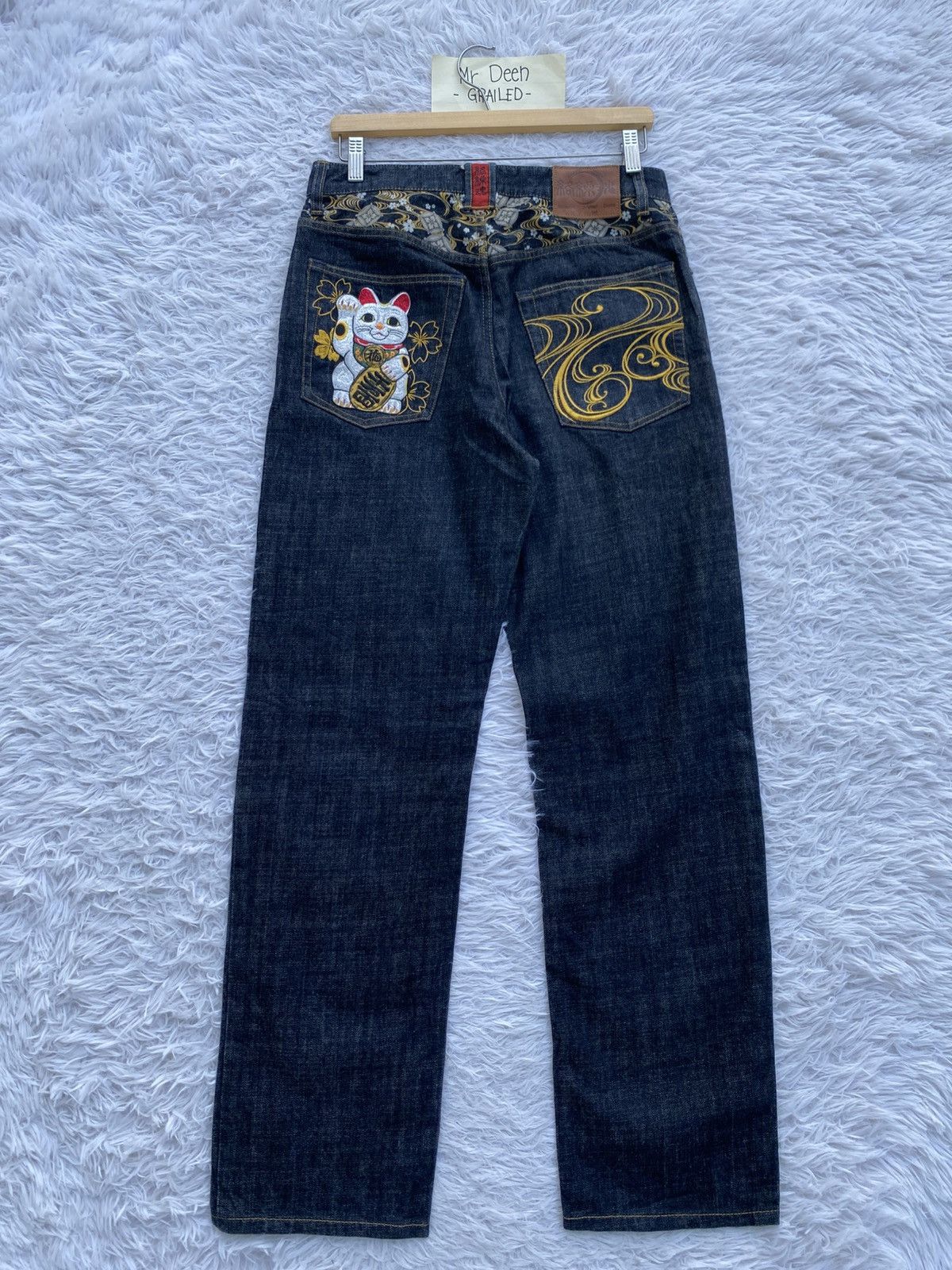 Japanese Brand Karakuri Tamashii Men's Jeans Pants Embroidered Japanese Size US 31 - 2 Thumbnail