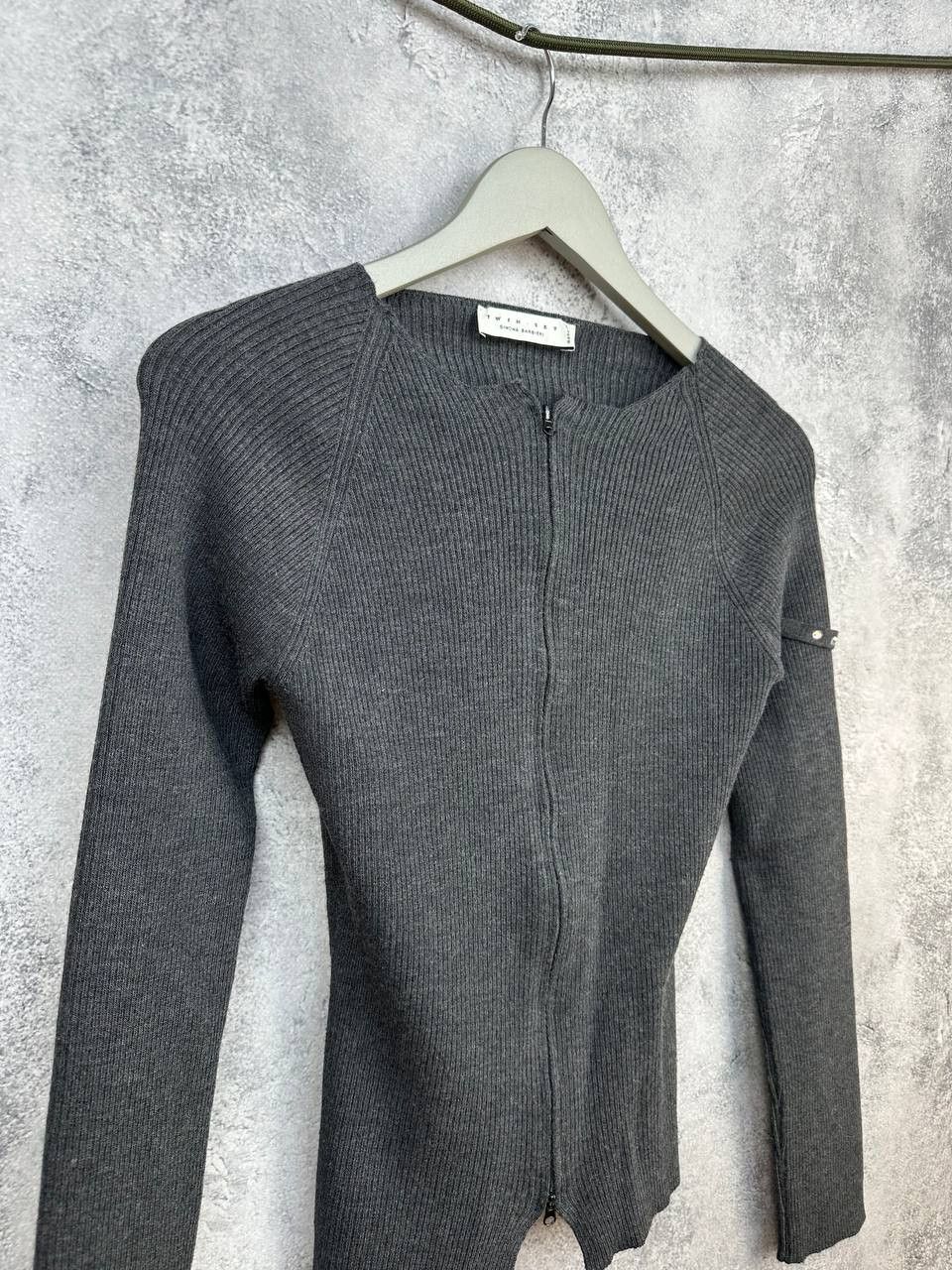 TWINSET Twin-Set Simona Barbieri Wool Ribbed Zip-Up Fitted Knit Top Size L / US 10 / IT 46 - 3 Thumbnail