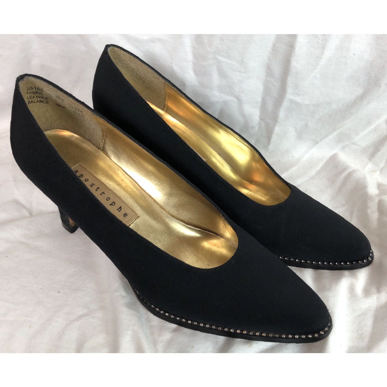 Vintage Apostrophe Piccolo High Heel Pumps 6M Blk 3” Heel Rhinestone Accents Point Toe Shoes Womens Size US 6 / IT 36 - 7 Thumbnail