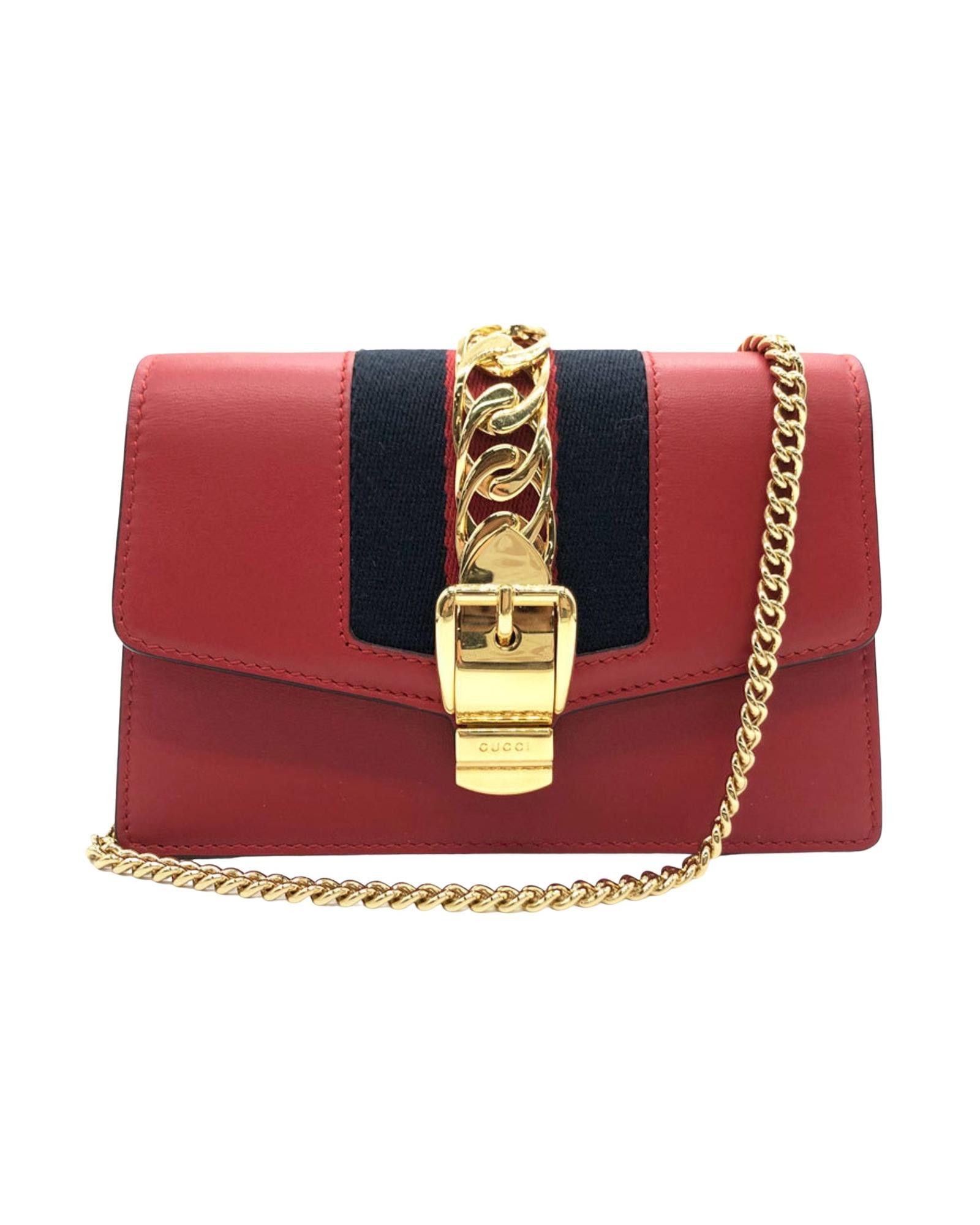 image of Sophisticated Gucci Sylvie Shoulder Bag In Red Leather, Women's