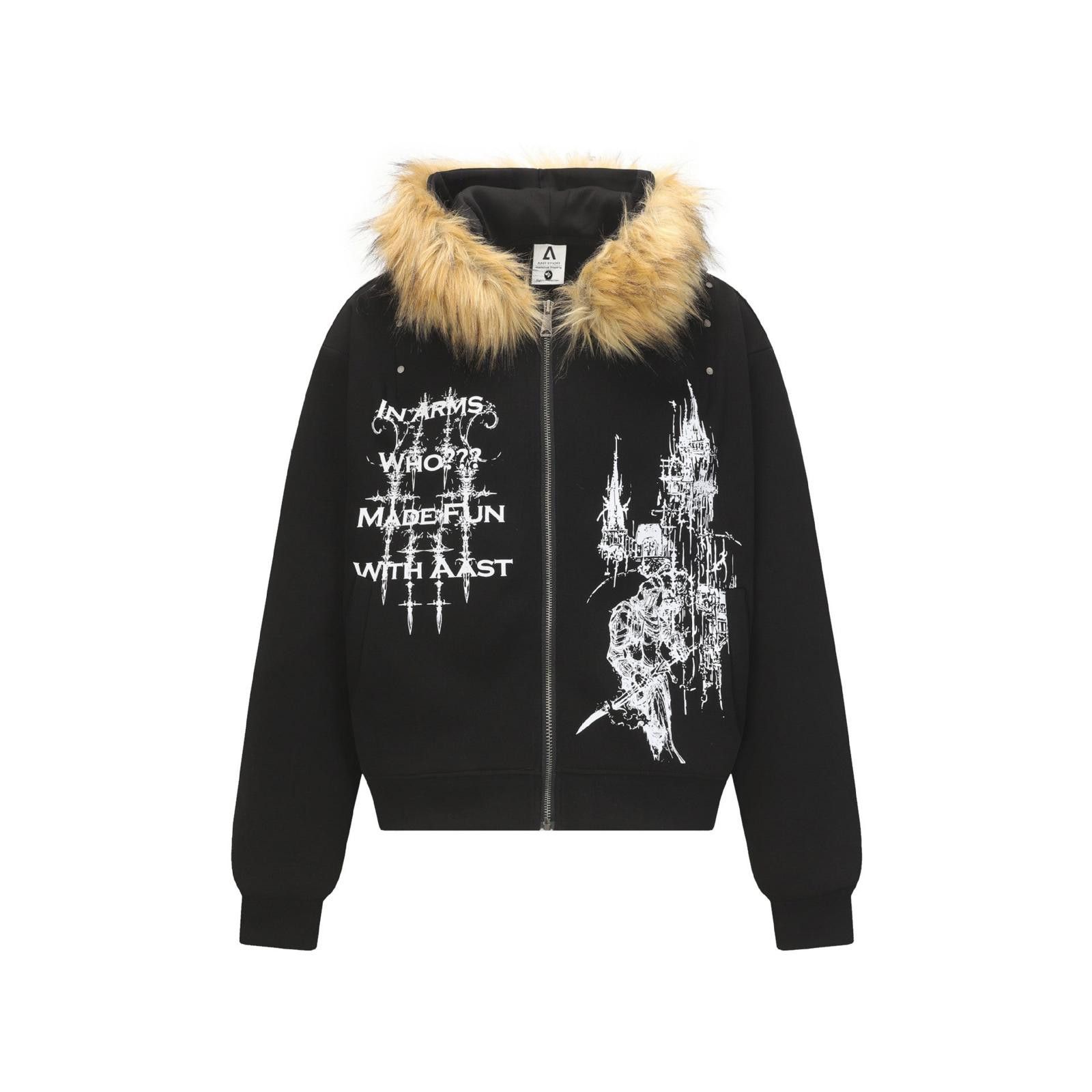 Japanese Brand Graphic Zip-Up Hoodie with Faux Fur Hood Size US M / EU 48-50 / 2 - 5 Thumbnail