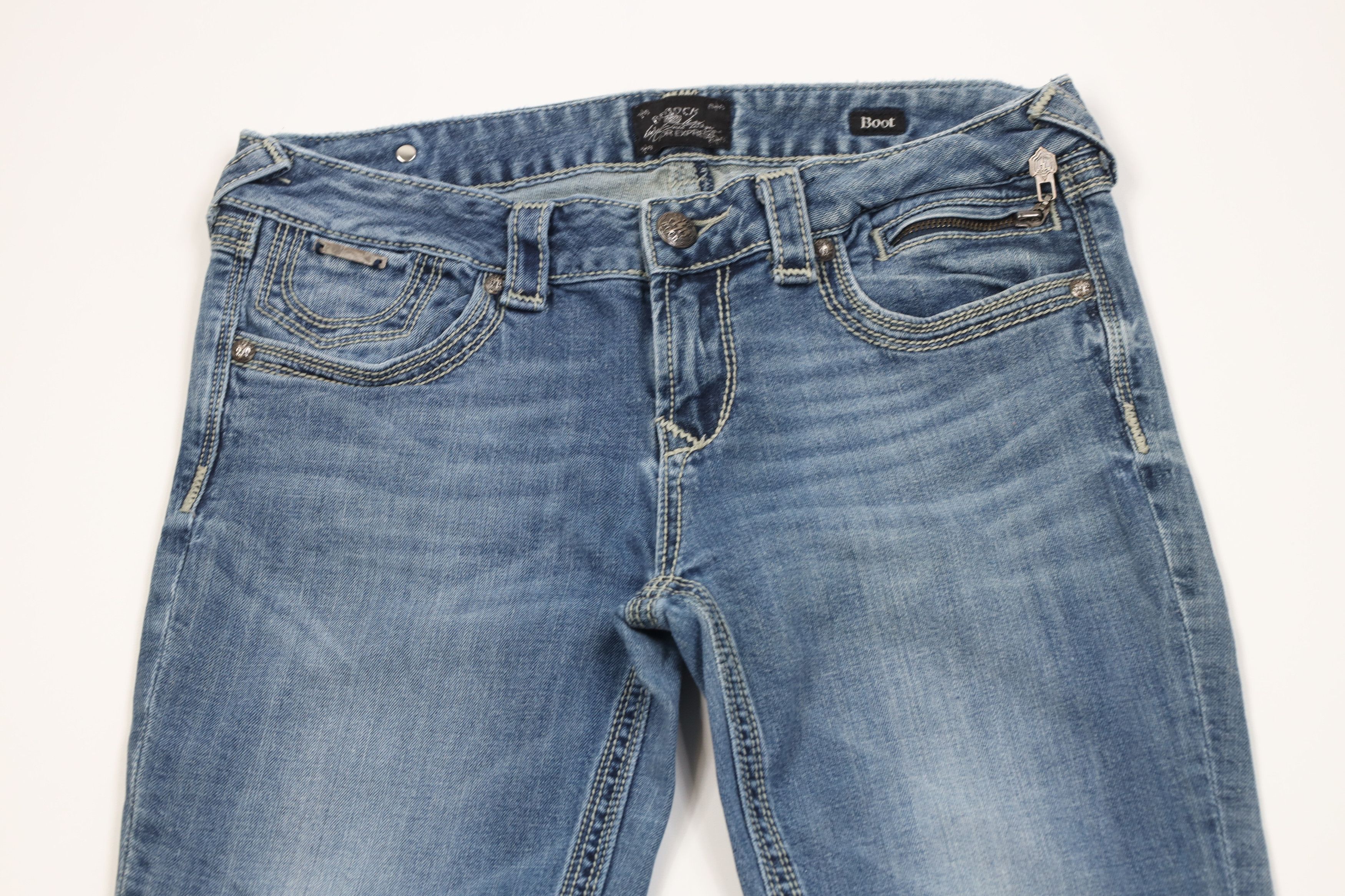 Express Y2K Express ReRock Stitch Flared Boot Cut Denim Jeans Blue Size 30" / US 8 / IT 44 - 2 Thumbnail