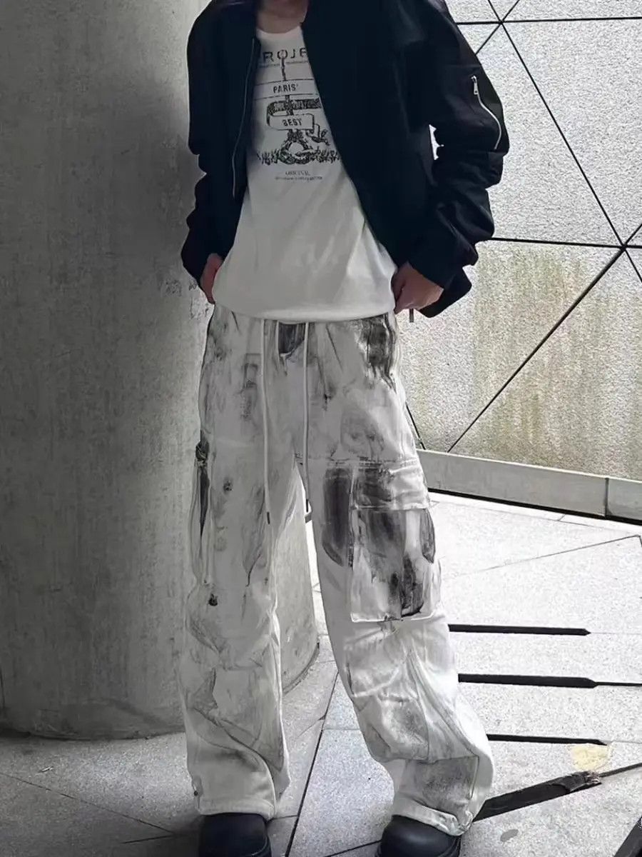 High Street Tie-Dye Multi-Pocket Hip Hop Casual Pants