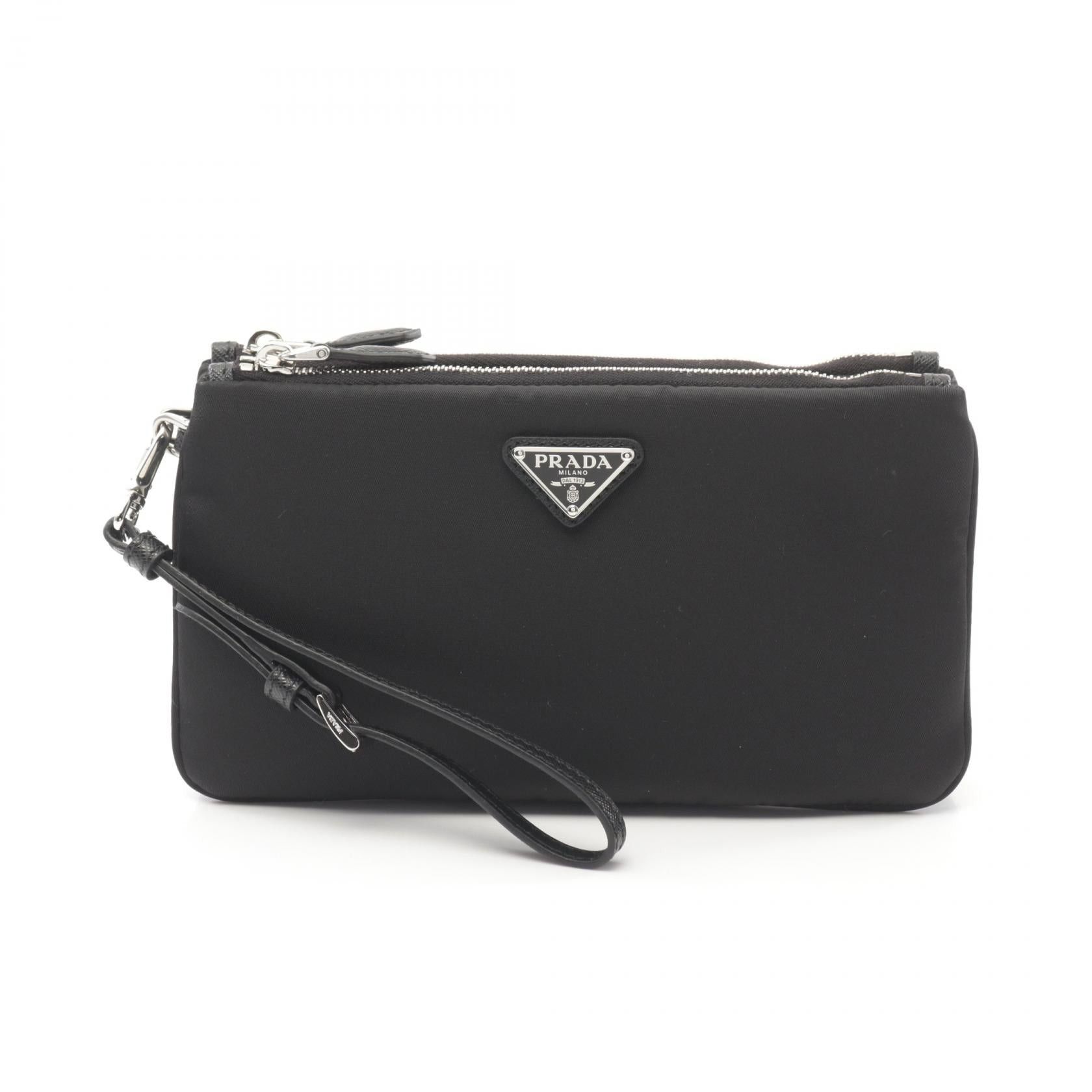 Prada Prada Tessuto Pocket Clutch Bag Nylon Saffiano Leather Black Size ONE SIZE - 1 Thumbnail