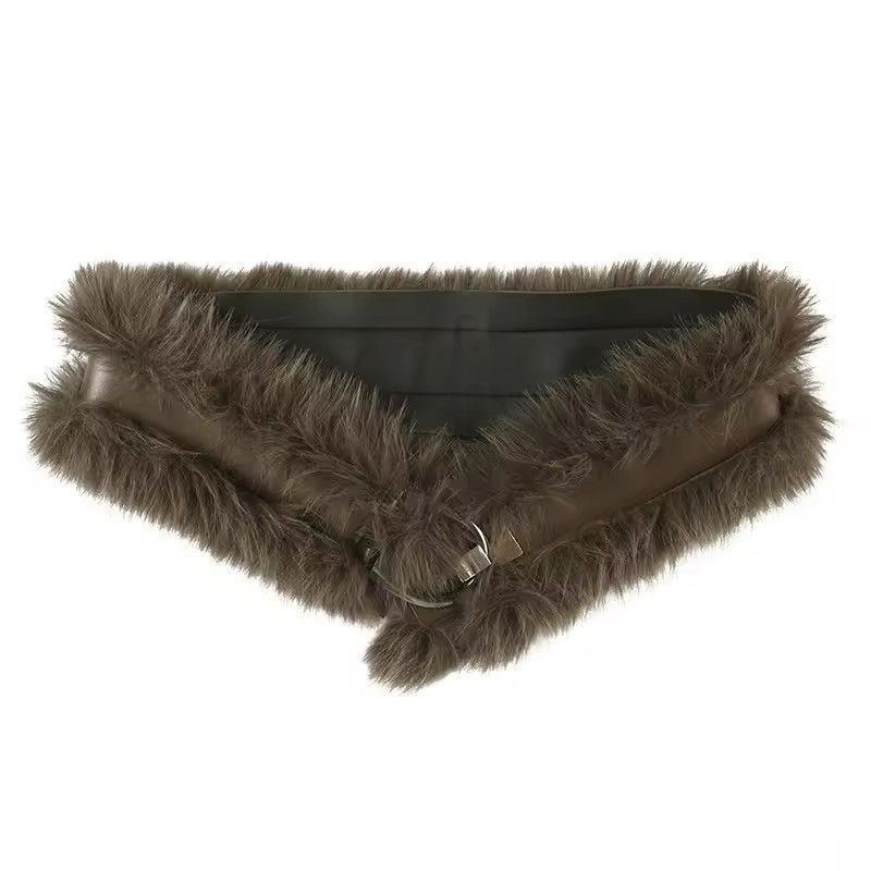 Japanese Brand × Leather 85 Cm Faux Fur Patchwork Pu Leather Belt Size ONE SIZE - 8 Thumbnail