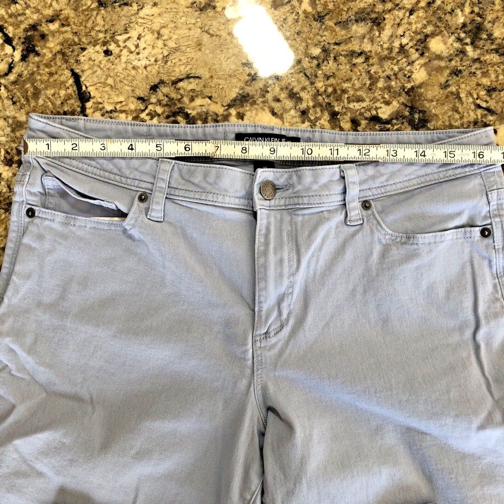 Calvin Klein Size 12 Calvin Klein Jeans Womens Crop Baby Blue Stretchy Size 33" - 5 Thumbnail