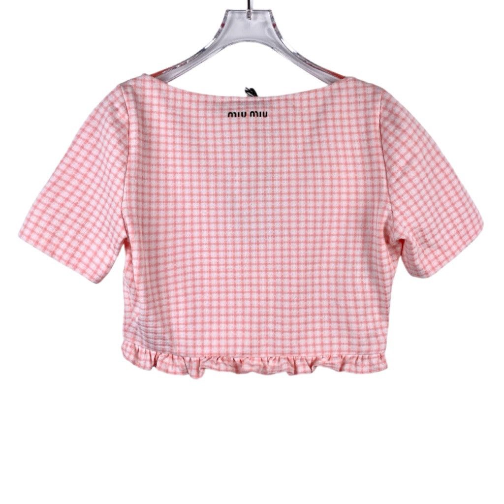 Miu Miu Miu Miu Pink Checkered Round Neck Short-Sleeve T-Shirt Size S / US 4 / IT 40 - 2 Thumbnail
