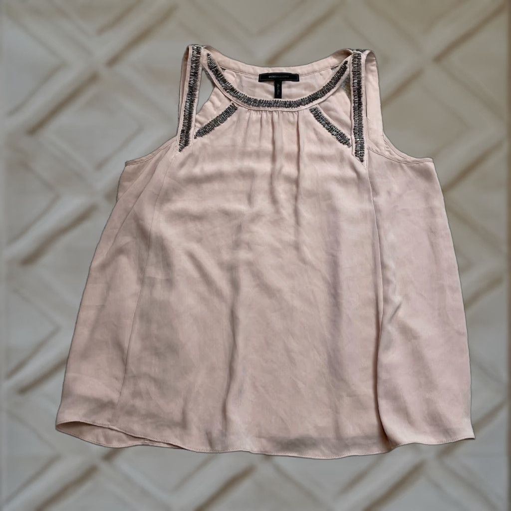 Bcbgmaxazria BCBGMAXAZRIA Blouse Top Womens Medium Pink Sleeveless Tank Round Neck Decoration Metal Casual Party/Cocktail Shirt Womens M Pink Metal Decorator Size M / US 6-8 / IT 42-44 - 1 Thumbnail