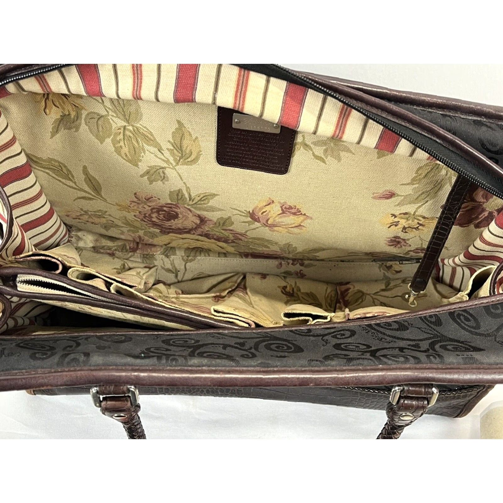 Brighton VINTAGE Brighton Overnight Travel Bag Women Large Black Brown Leather Canvas Size ONE SIZE - 4 Thumbnail