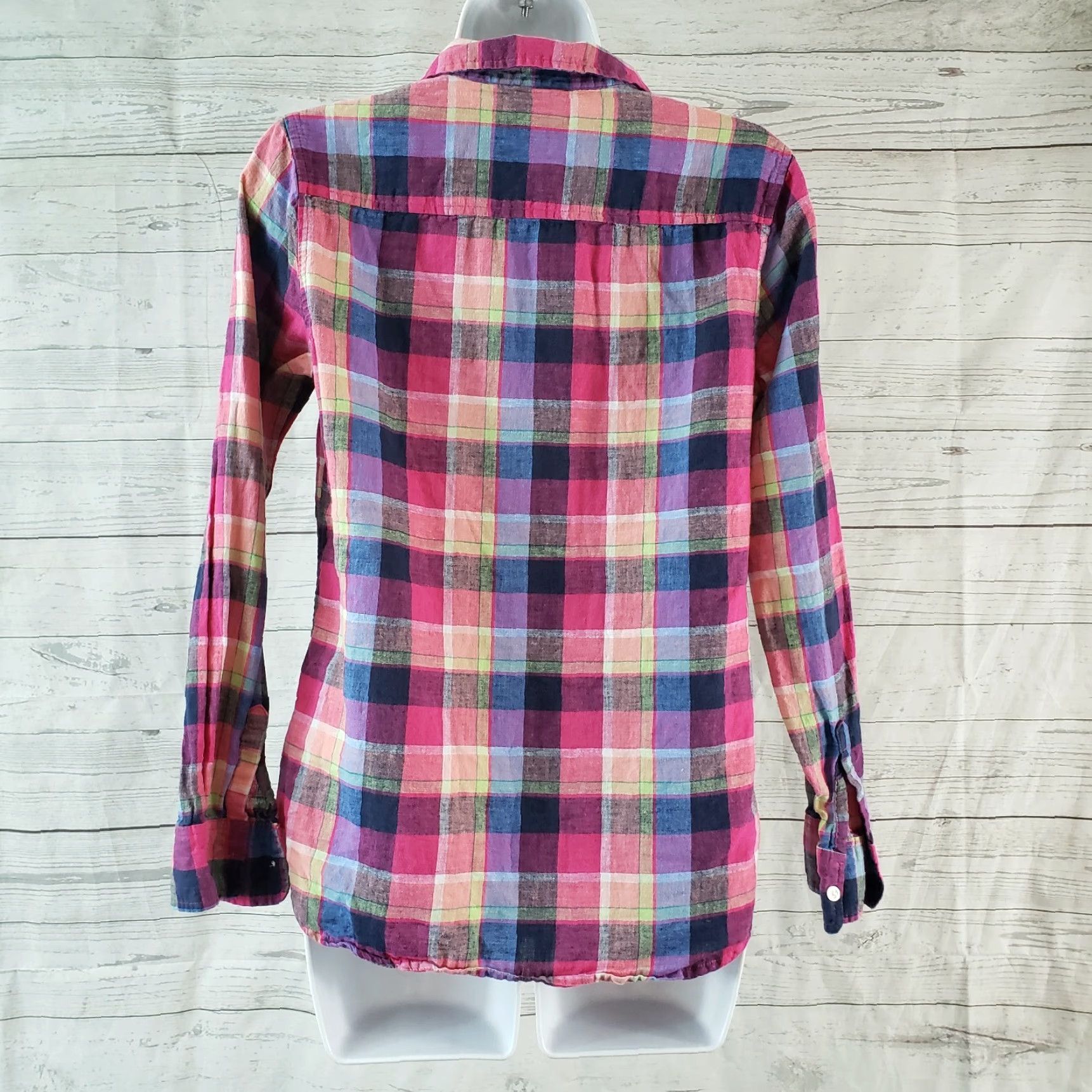 Gap Gap Womens Button-Front Shirt XS Pink Plaid Linen Blend Casual Size XS Short Sleeve? Size XS / US 0-2 / IT 36-38 - 4 Thumbnail