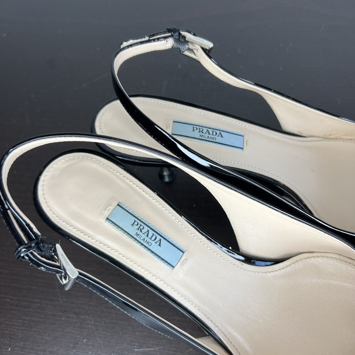 Prada PRADA Slingback Kitten Heels Black Patent Leather Scarfs Size US 7.5 / IT 37.5 - 9 Thumbnail