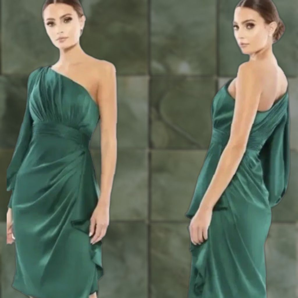 Mac Duggal VINTAGE Ieena For Mac Duggal Satin One Sleeved Cocktail Dress Size 0 Size XS / US 0-2 / IT 36-38 - 1 Thumbnail