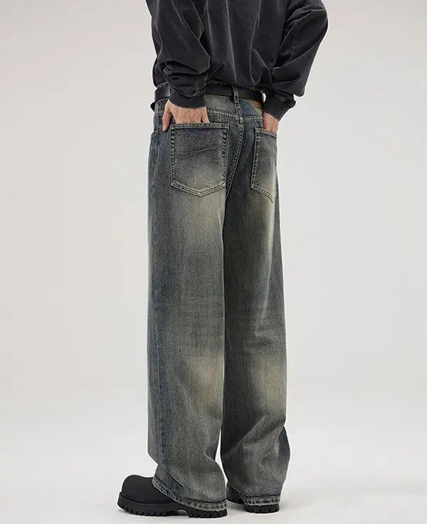 Japanese Brand Kubo Men's washed distressed loose wide-leg baggy jeans Size US 32 / EU 48 - 6 Thumbnail