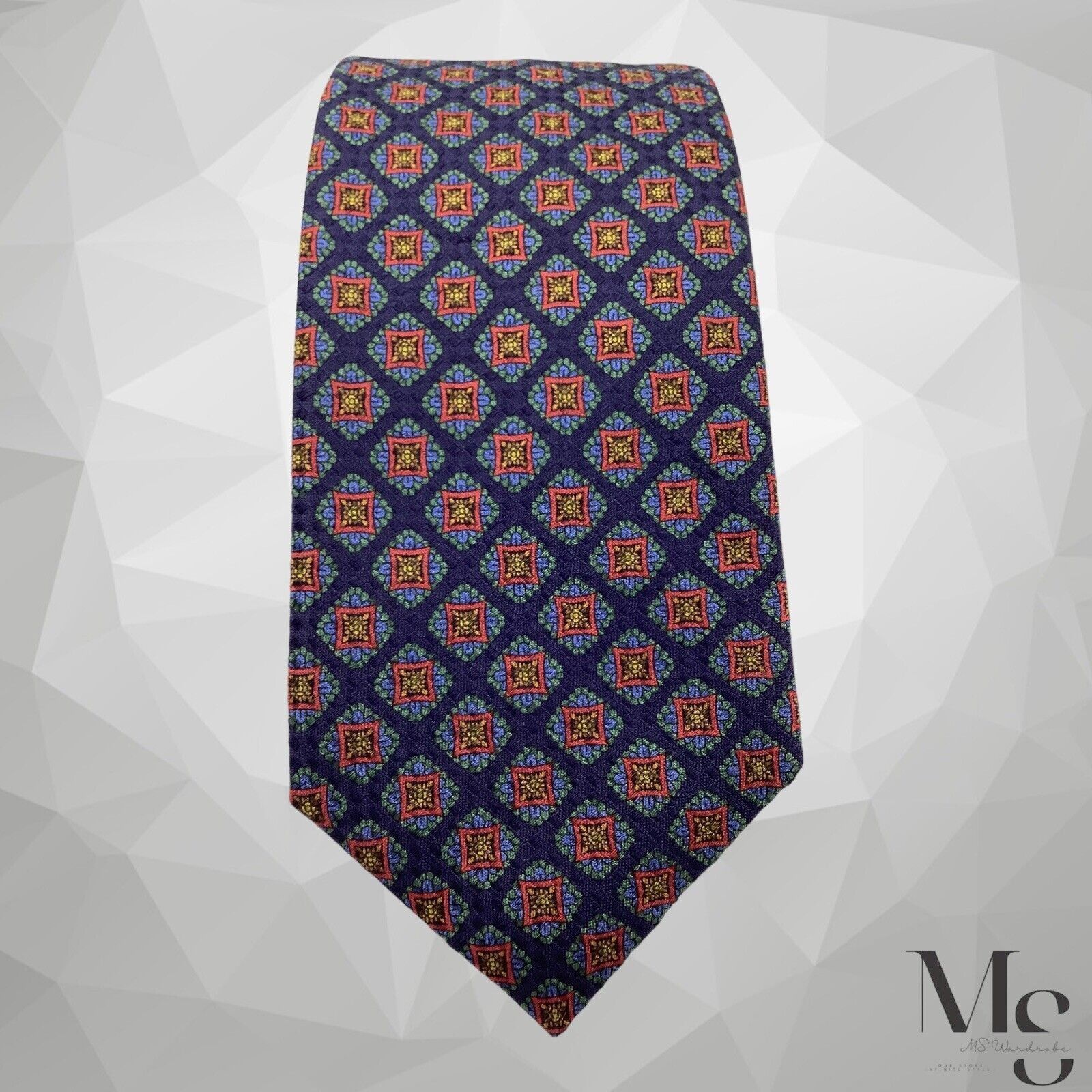 Charles Tyrwhitt CHARLES TYRWHITT XL Blue Medallion Silk Tie Made In England Size ONE SIZE - 4 Thumbnail