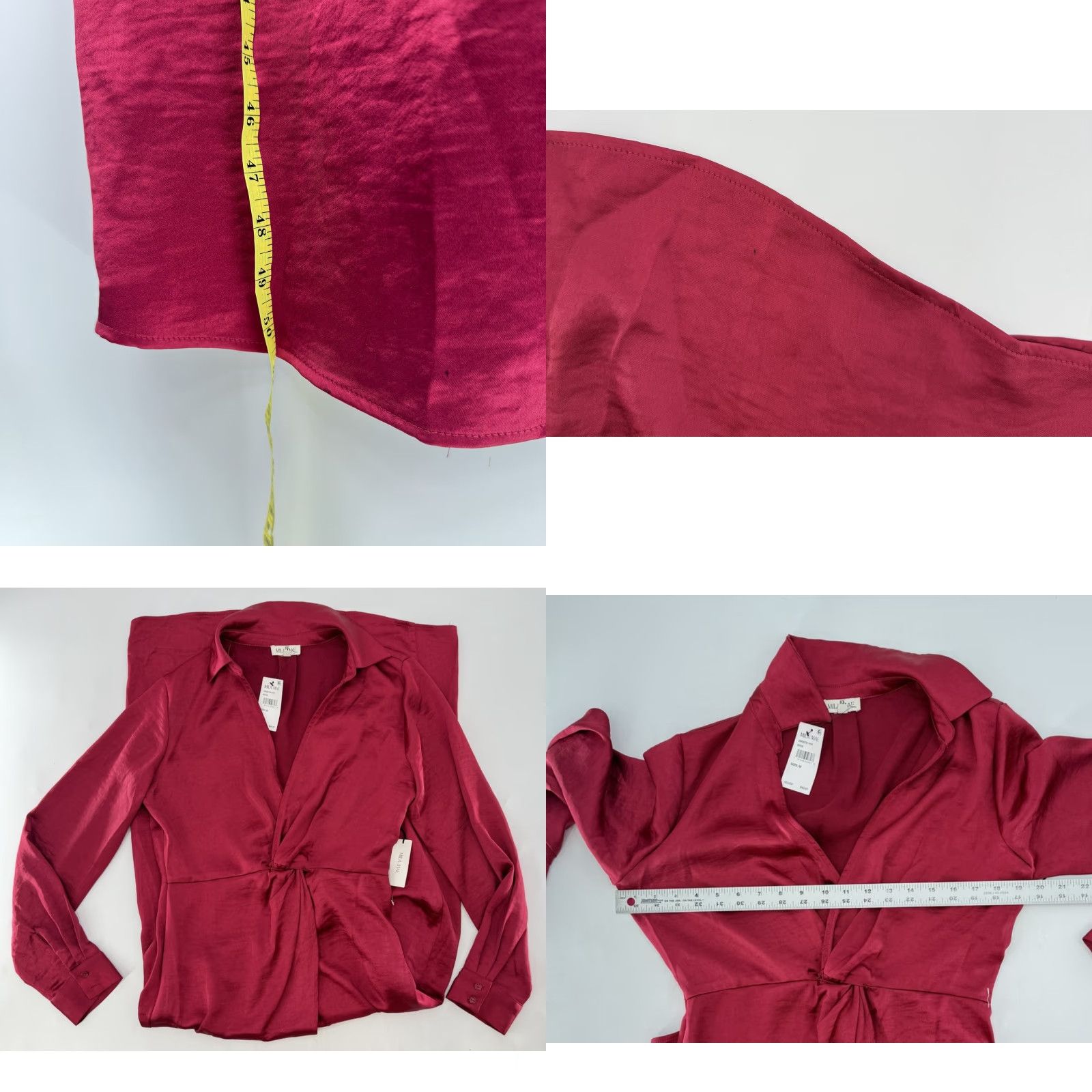 Vintage Mila Mae Dress Shirt Dress Wine Red Long Sleeve Maxi Knot Front Sz M Adults Womens Size M / US 6-8 / IT 42-44 - 9 Thumbnail