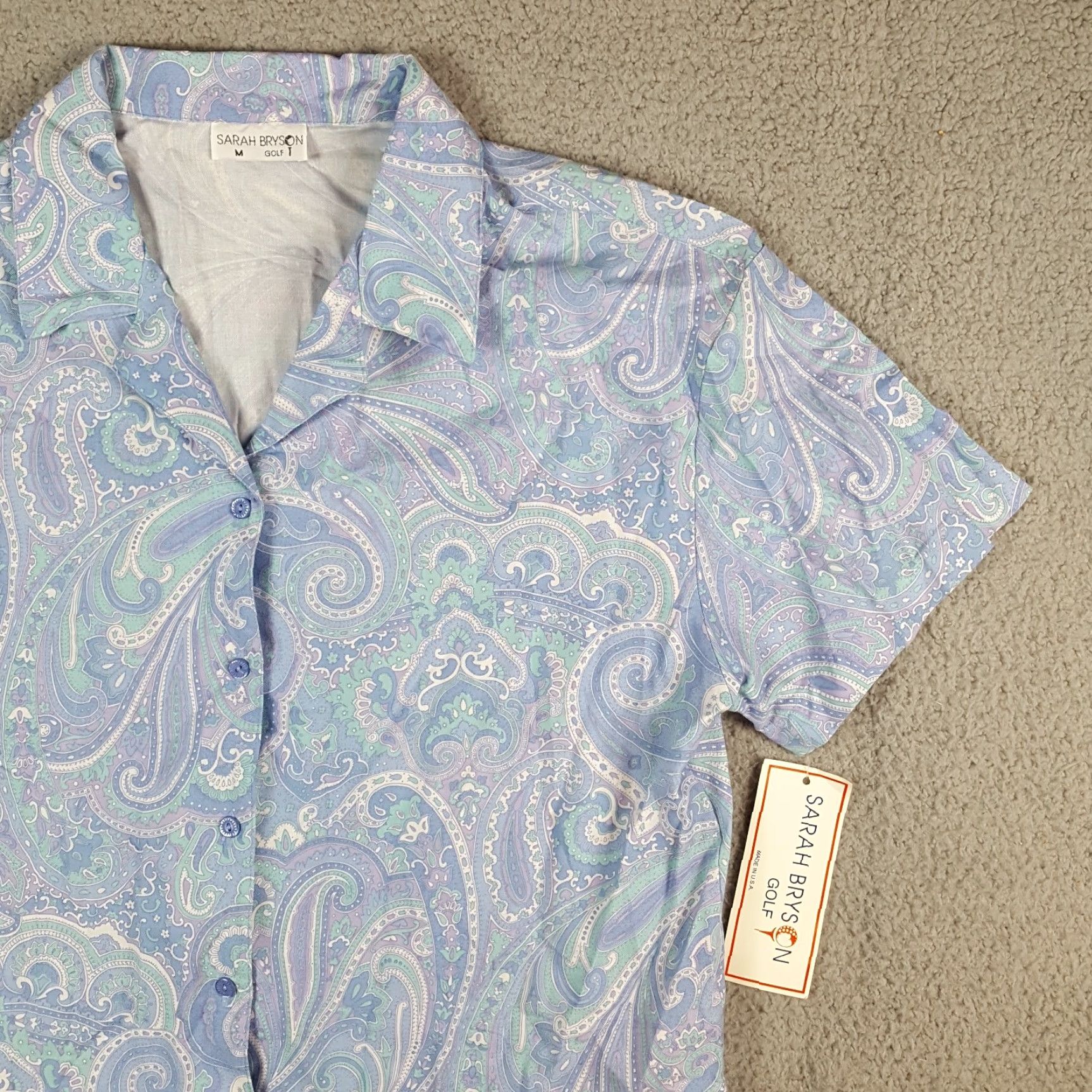 Vintage VINTAGE Sarah Bryson Polo Shirt Women's M Breathable Collared Paisley Blue 90s Preppy Retro Golf Polo Shirt Size M / US 6-8 / IT 42-44 - 2 Thumbnail