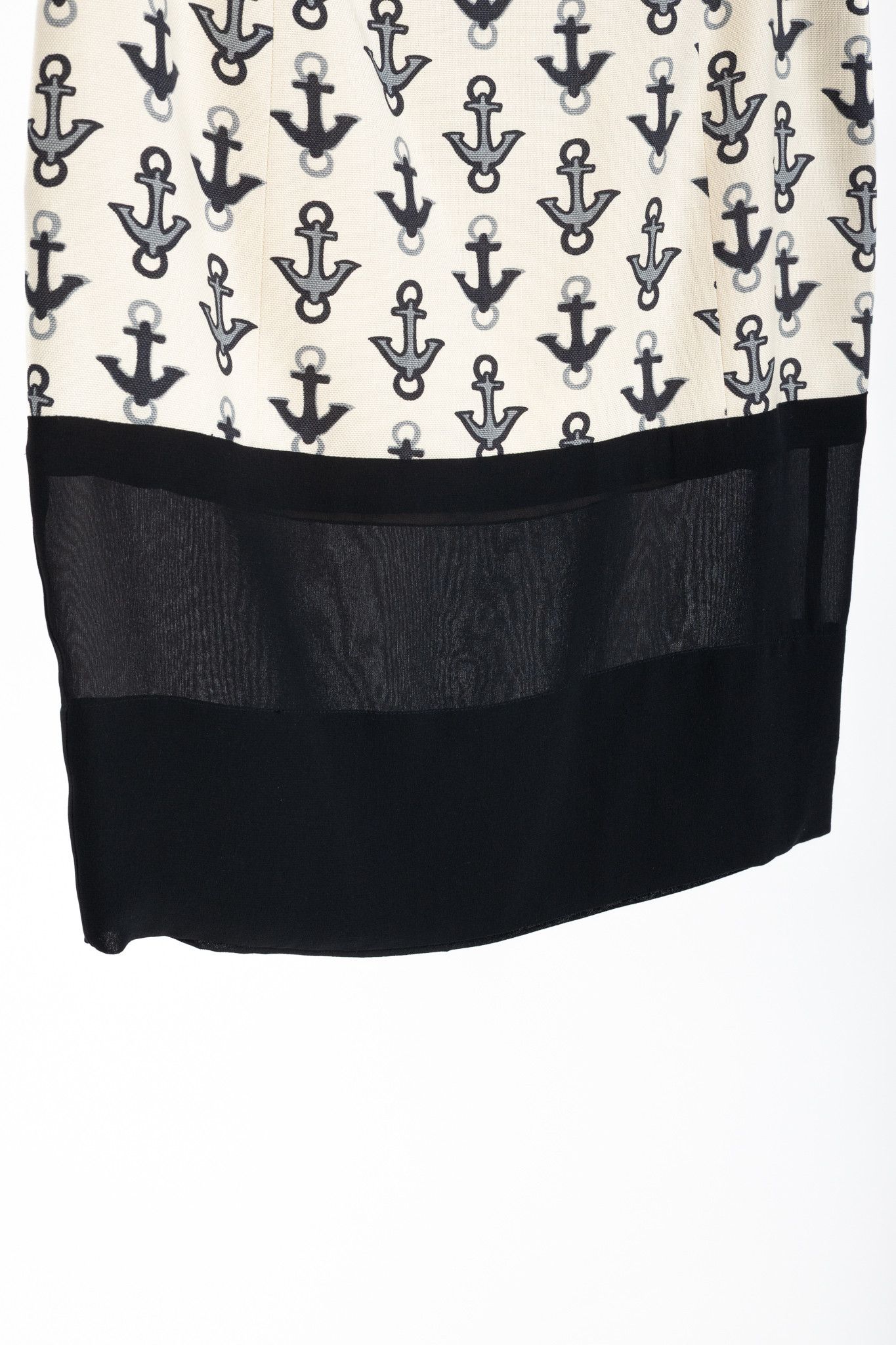 Balenciaga Balenciaga Cream & Black Anchor-Print Silk Mini Skirt Size 29" - 6 Thumbnail