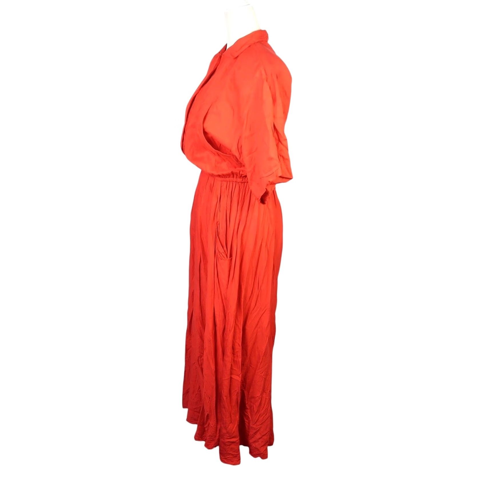 Vintage VINTAGE Visionz Red A-Line Midi Shirt Dress 4 Womens Half Sleeve Rayon Pockets 80s 70s Casual Workwear Modern Size S / US 4 / IT 40 - 3 Thumbnail
