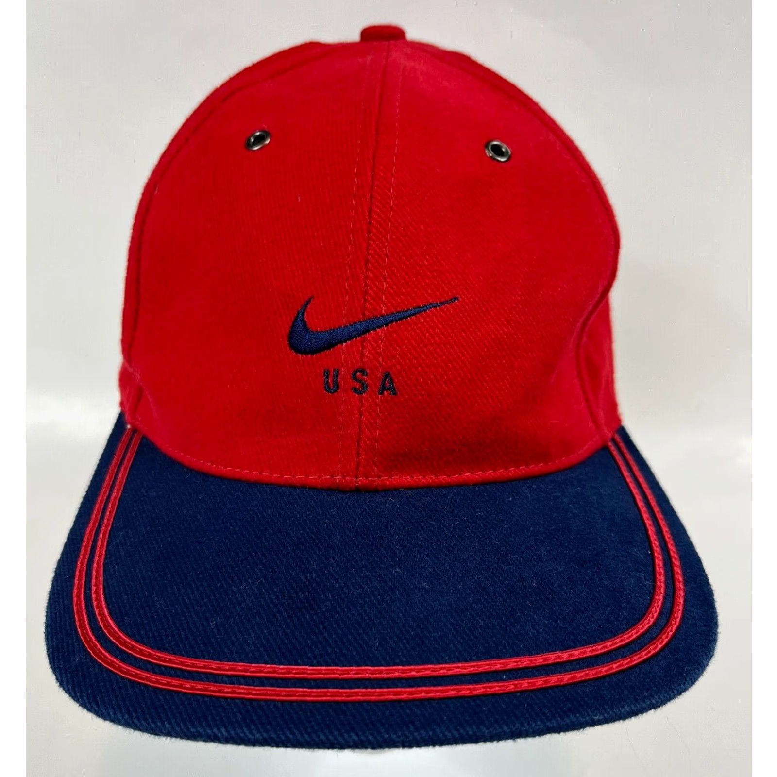 Nike VINTAGE Nike USA Stripeback Hat Cap Embroidered Swoosh USA Baseball Cap Cotton Red Unisex Adults One Size Hats Mens Womens Boys Girls Size ONE SIZE - 2 Thumbnail