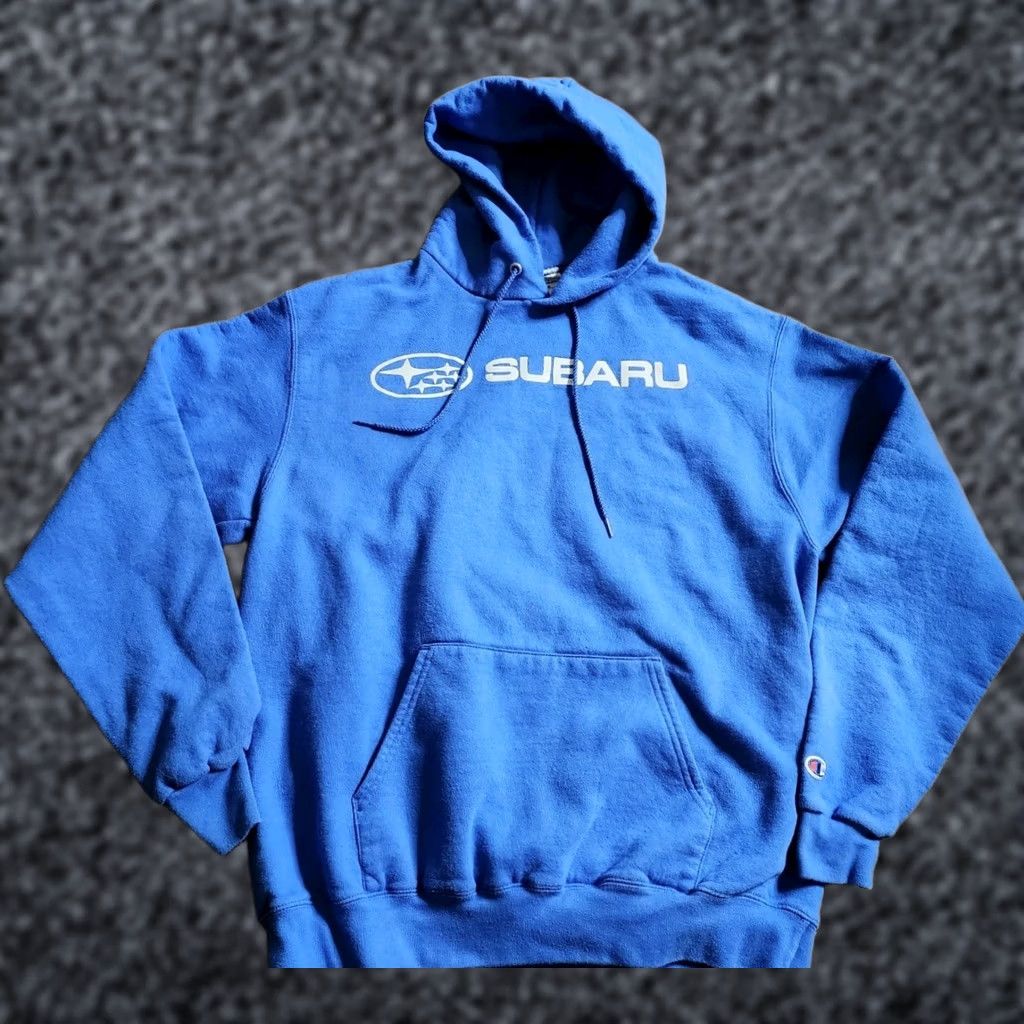 Champion Champion Hoodie Mens L Subaru Logo Car Blue Cotton Blend Fleece Graphic Print Pockets Pullover Size US L / EU 52-54 / 3 - 1 Thumbnail