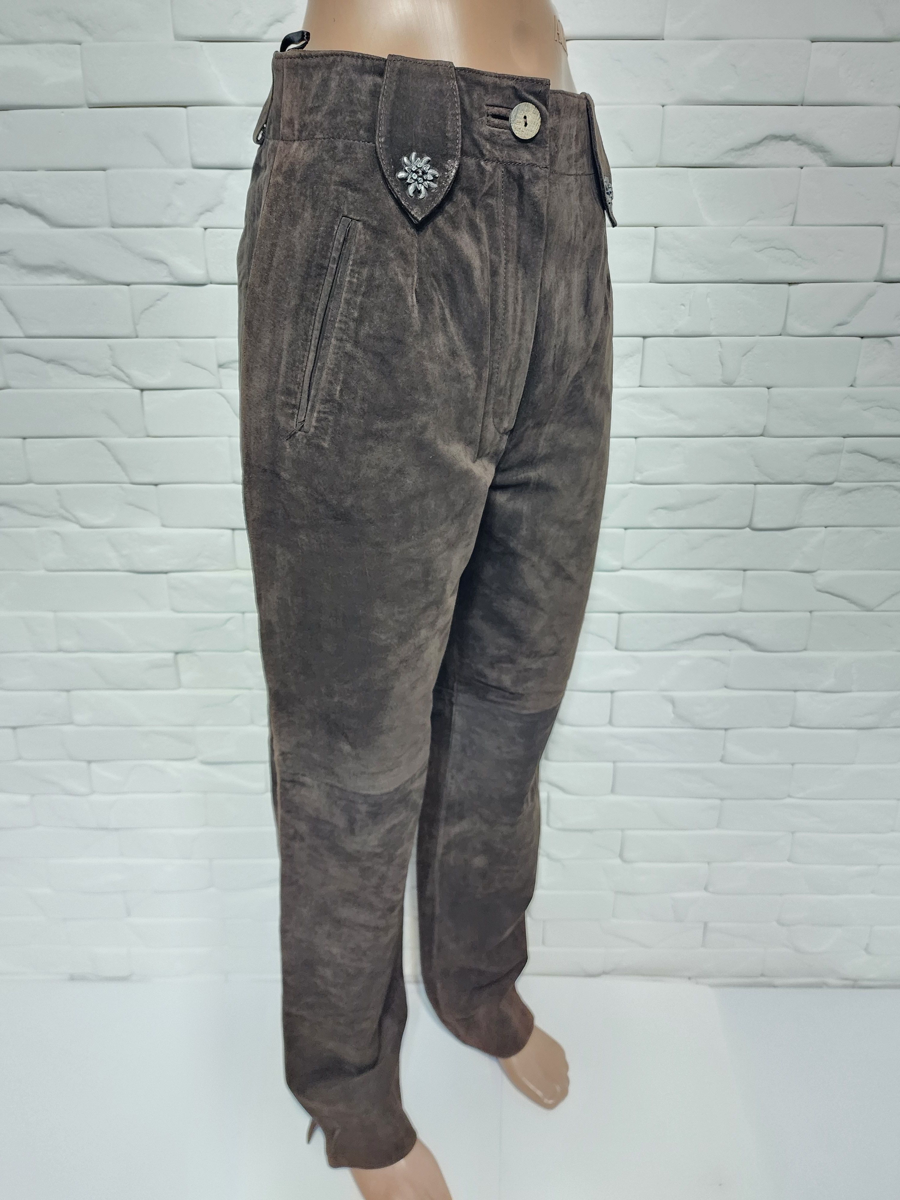 Genuine Leather Brown Suede Leather Pants: Size 27" / US 4 / IT 40 - 3 Thumbnail