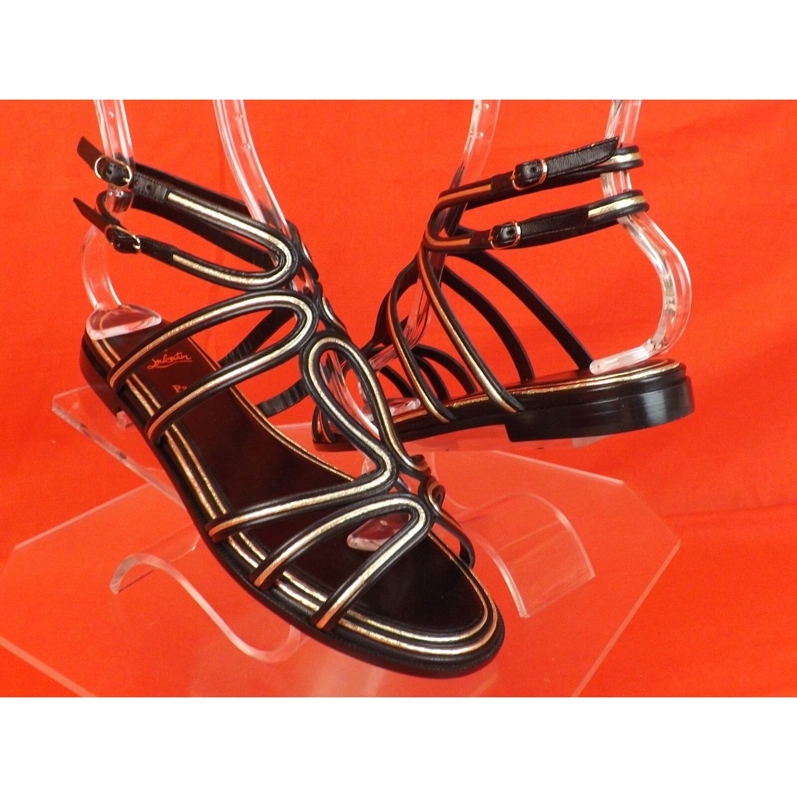 Christian Louboutin ZENOSANDY BLACK LEATHER CAGED FLATS GLADIATOR SANDALS 38.5 Size US 8.5 / IT 38.5 - 2 Thumbnail
