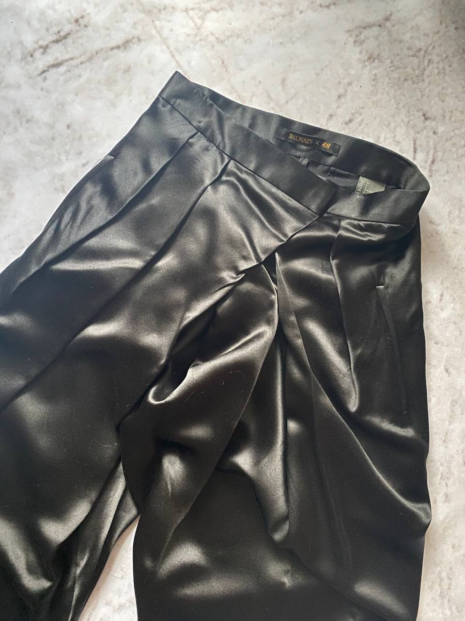 Balmain Rare Balmain x H&M Black Draped Satin Trousers Pants Luxury Size 28" / US 6 / IT 42 - 4 Thumbnail