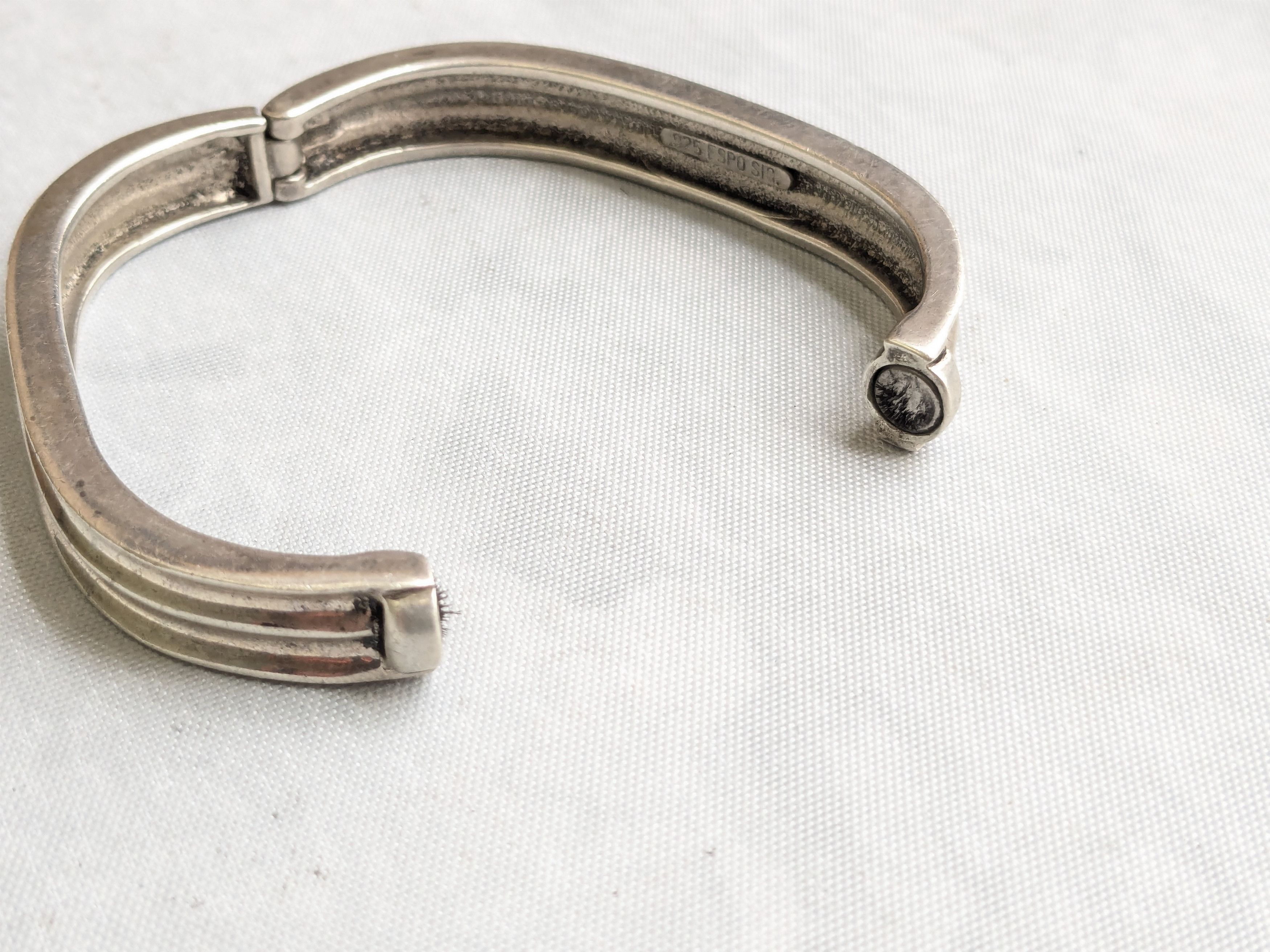 Jewelry Vintage Sterling Silver Bracelet Hinge 6.75" Espo Sig Size ONE SIZE - 7 Thumbnail