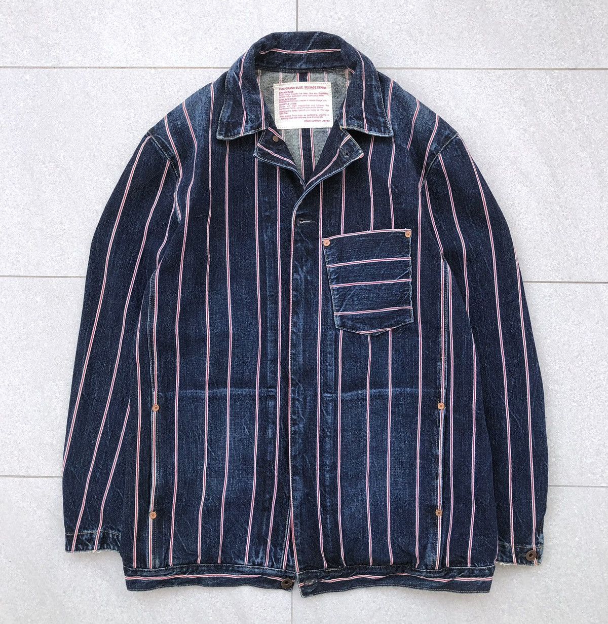 Edwin VTG EDWIN 13oz Grand Blue Selvage Denim Jacket Striped Jeans Size US L / EU 52-54 / 3 - 8 Thumbnail