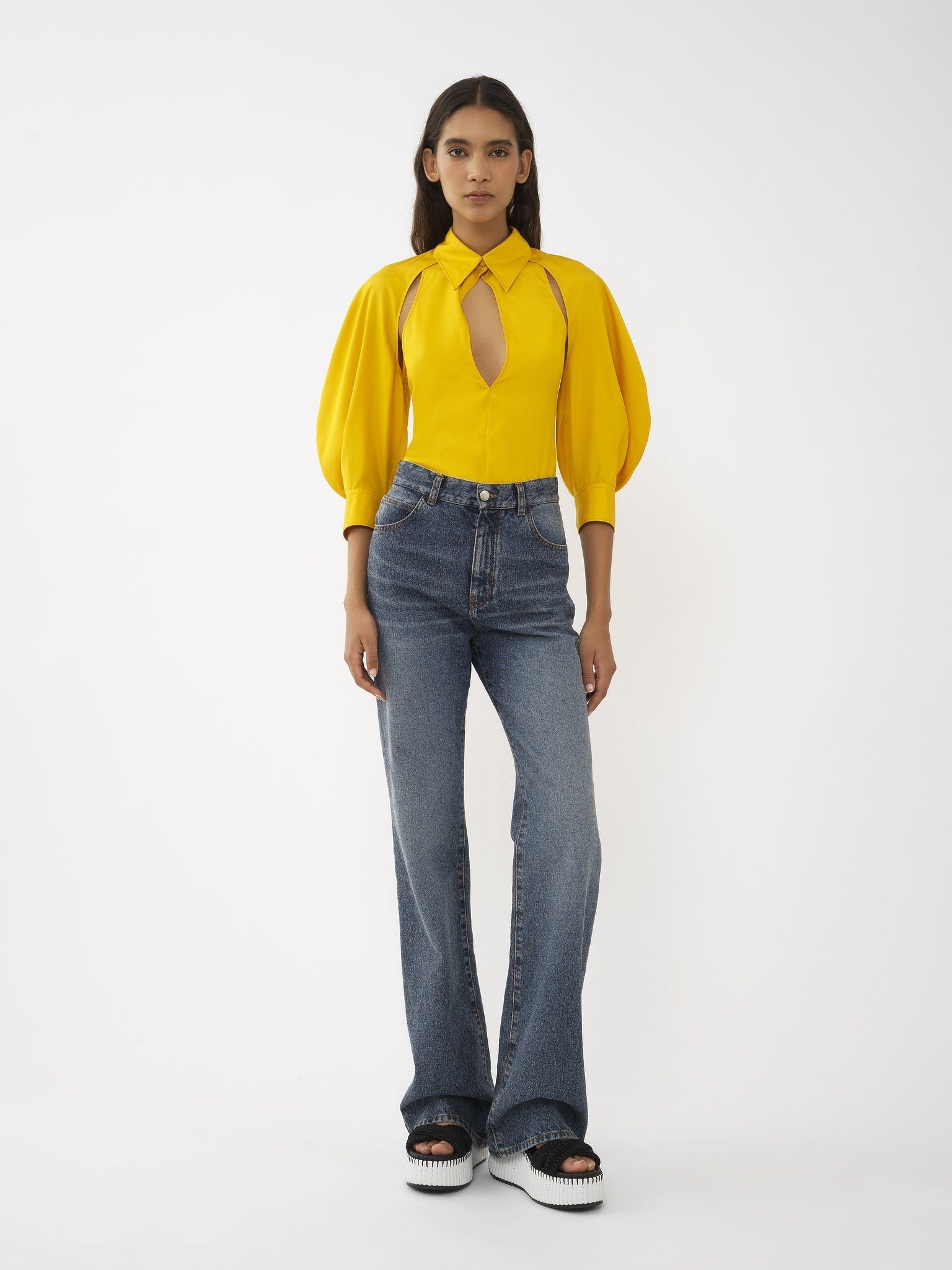 Chloe oc11z0525 Cut-Out Blouse in Dark Ochre Size L / US 10 / IT 46 - 2 Thumbnail