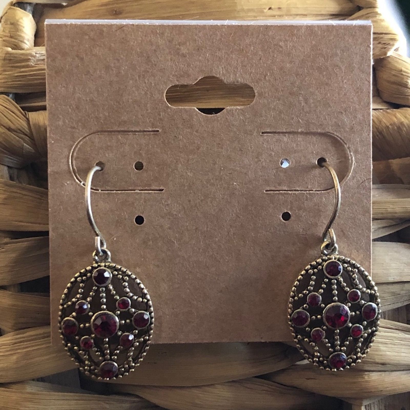 Monet Vintage Monet red stone gold tone drop earrings Size ONE SIZE - 1 Thumbnail