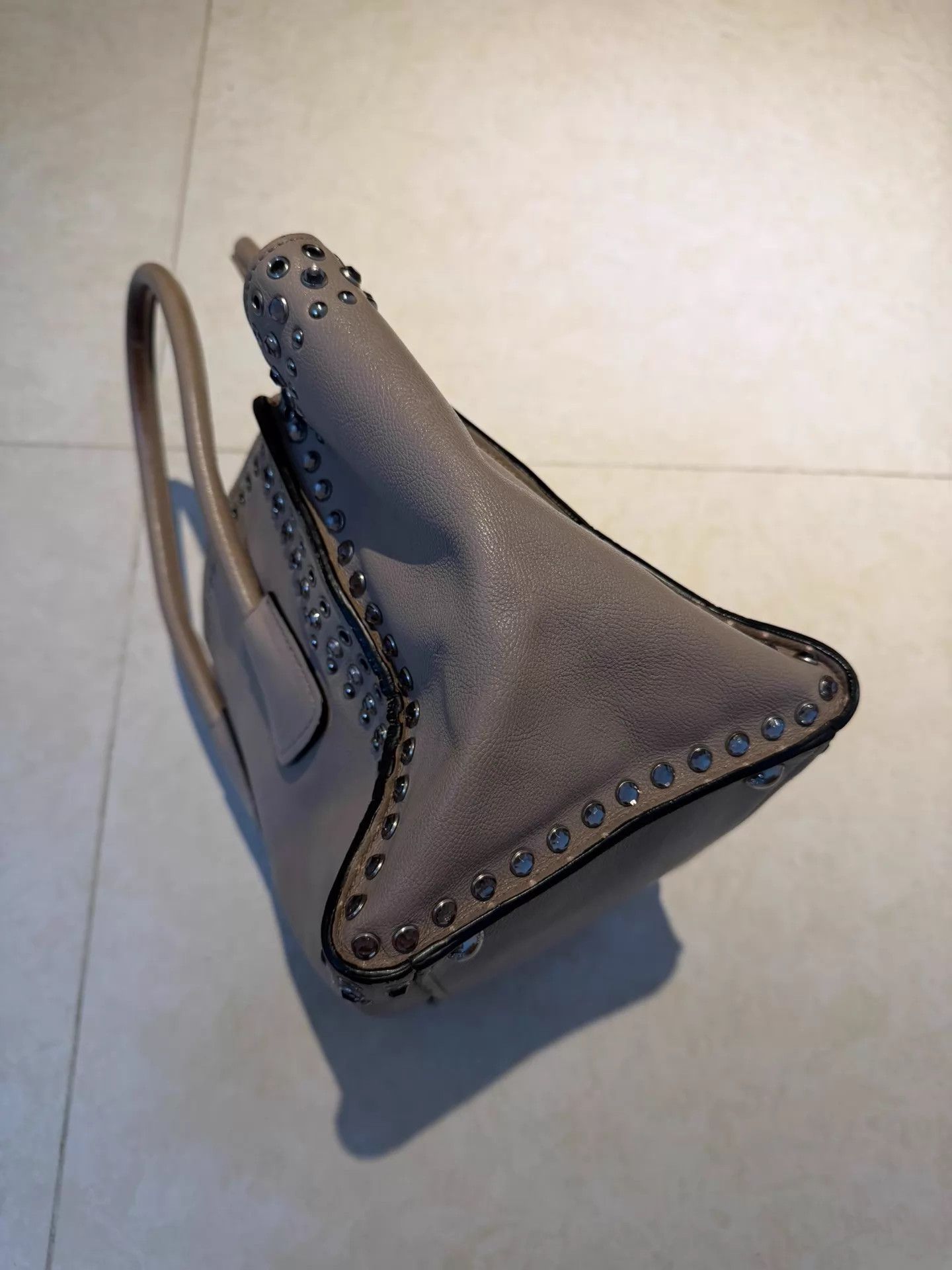 Prada PRADA Pyramid Leather Studded Tote Bag Champagne Size ONE SIZE - 8 Thumbnail