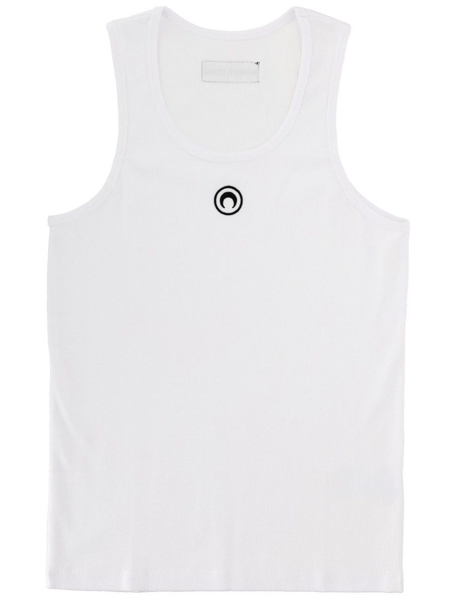 Marine Serre MARINE SERRE RIBBED TANK TOP WITH MOON LOGO - WHITE Size US L / EU 52-54 / 3 - 1 Thumbnail