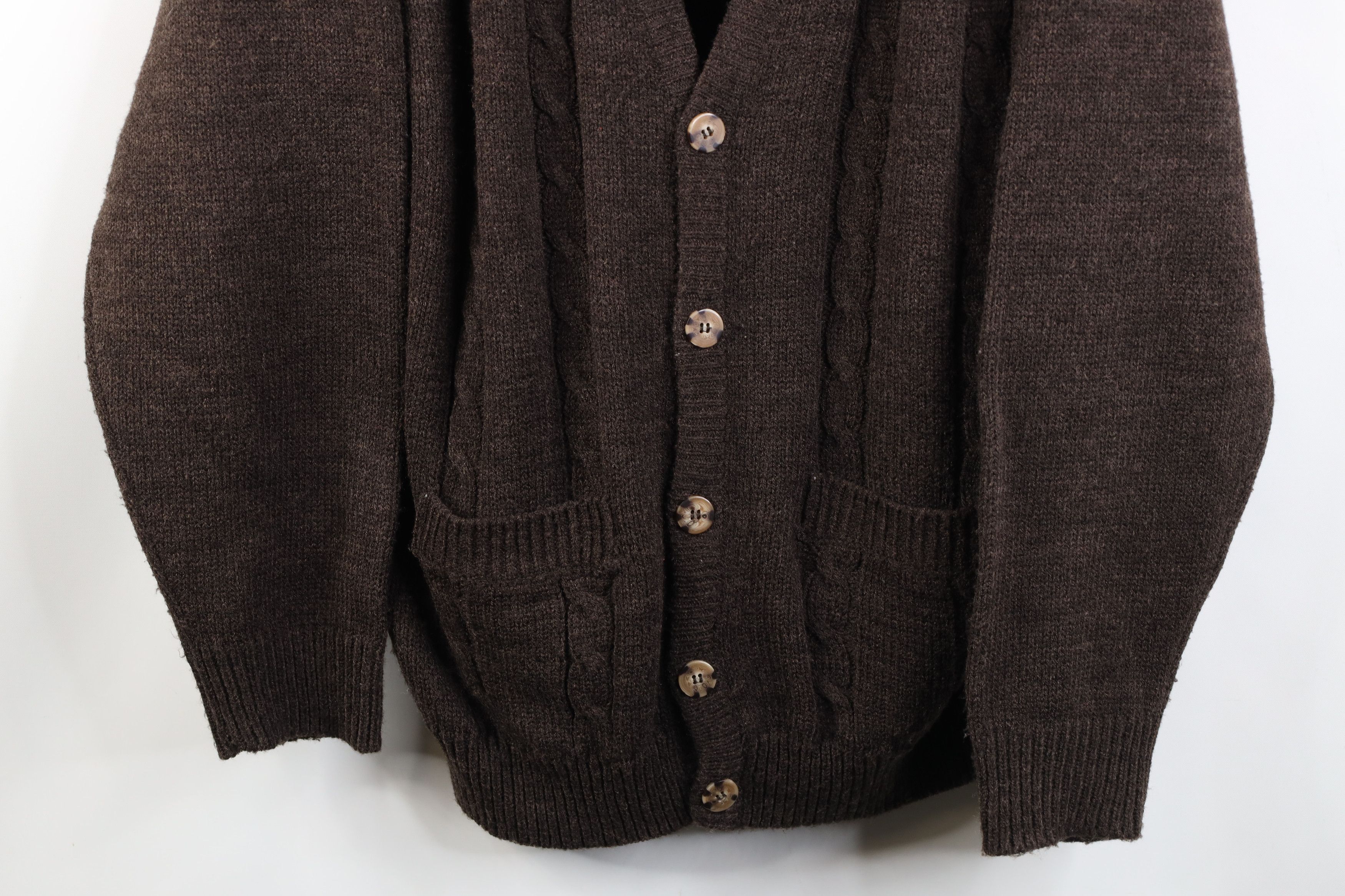 Vintage Vintage 90s Streetwear Cable Knit Cardigan Sweater Brown Size US L / EU 52-54 / 3 - 3 Thumbnail
