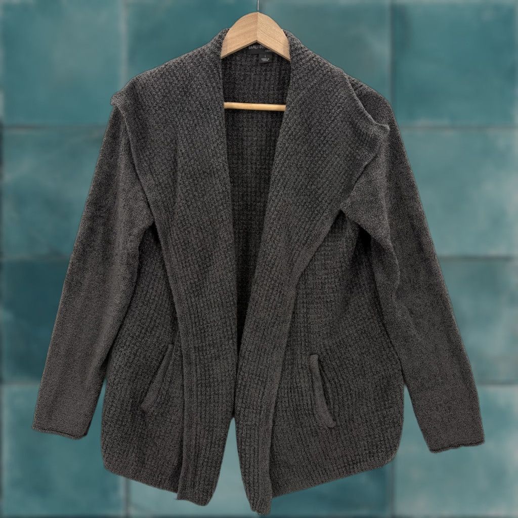 Vintage Barefoot Dreams Cardigan Womens Large Gray Cozychic Lite Open Pockets Knit Lightweight Size L / US 10 / IT 46 - 1 Thumbnail
