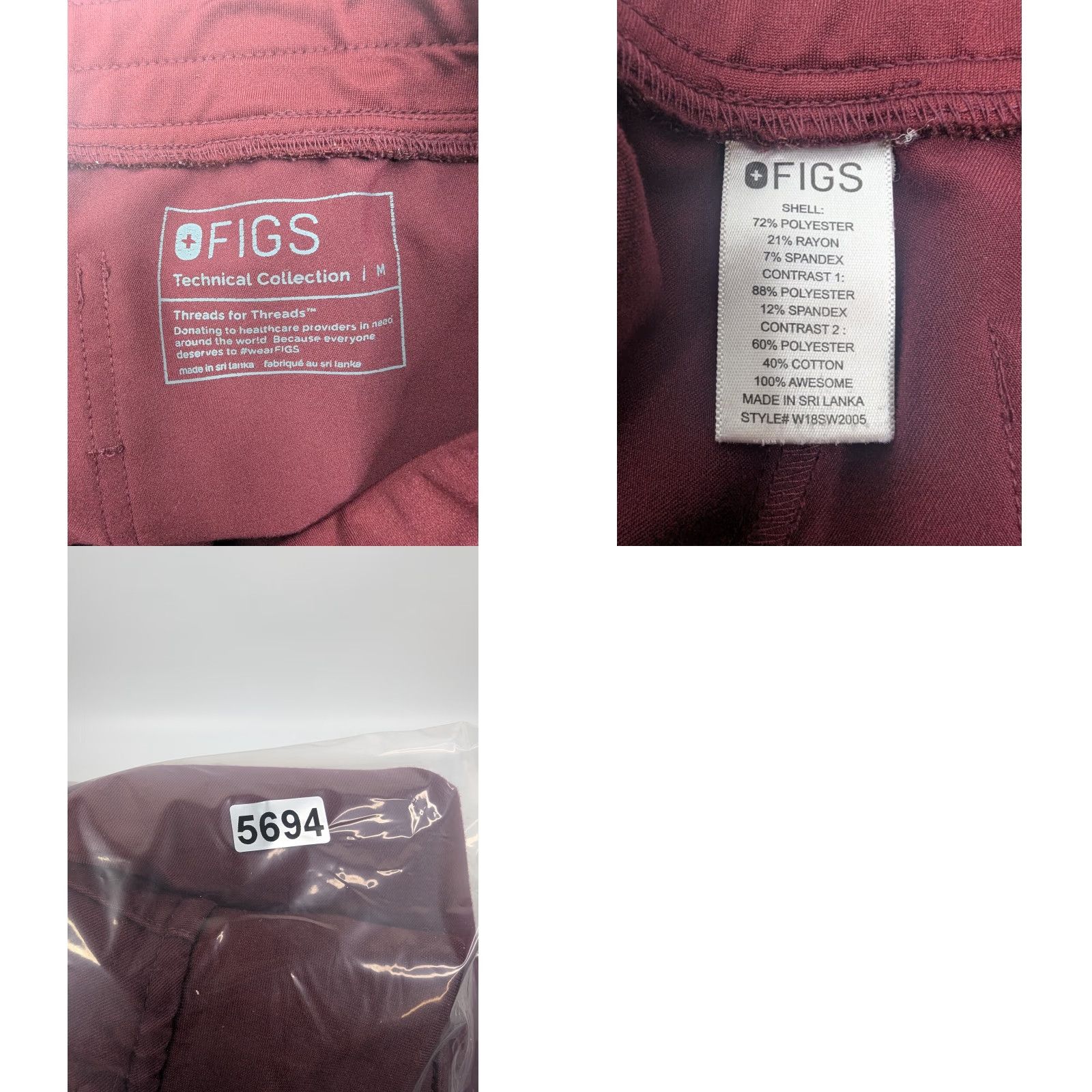 Vintage FIGS Zamora Jogger Scrub Pants Medium Burgundy Drawstring Stretch Nursing Womens Size US 31 - 8 Thumbnail