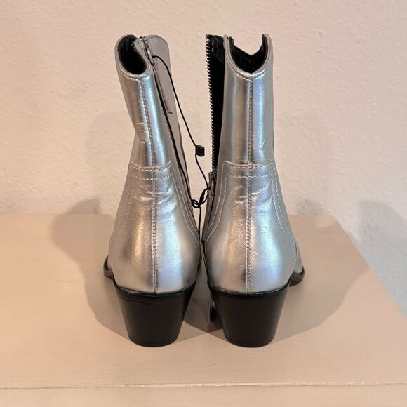 Zara Zara metallic leather cowboy ankle boots silver NWT Grailed