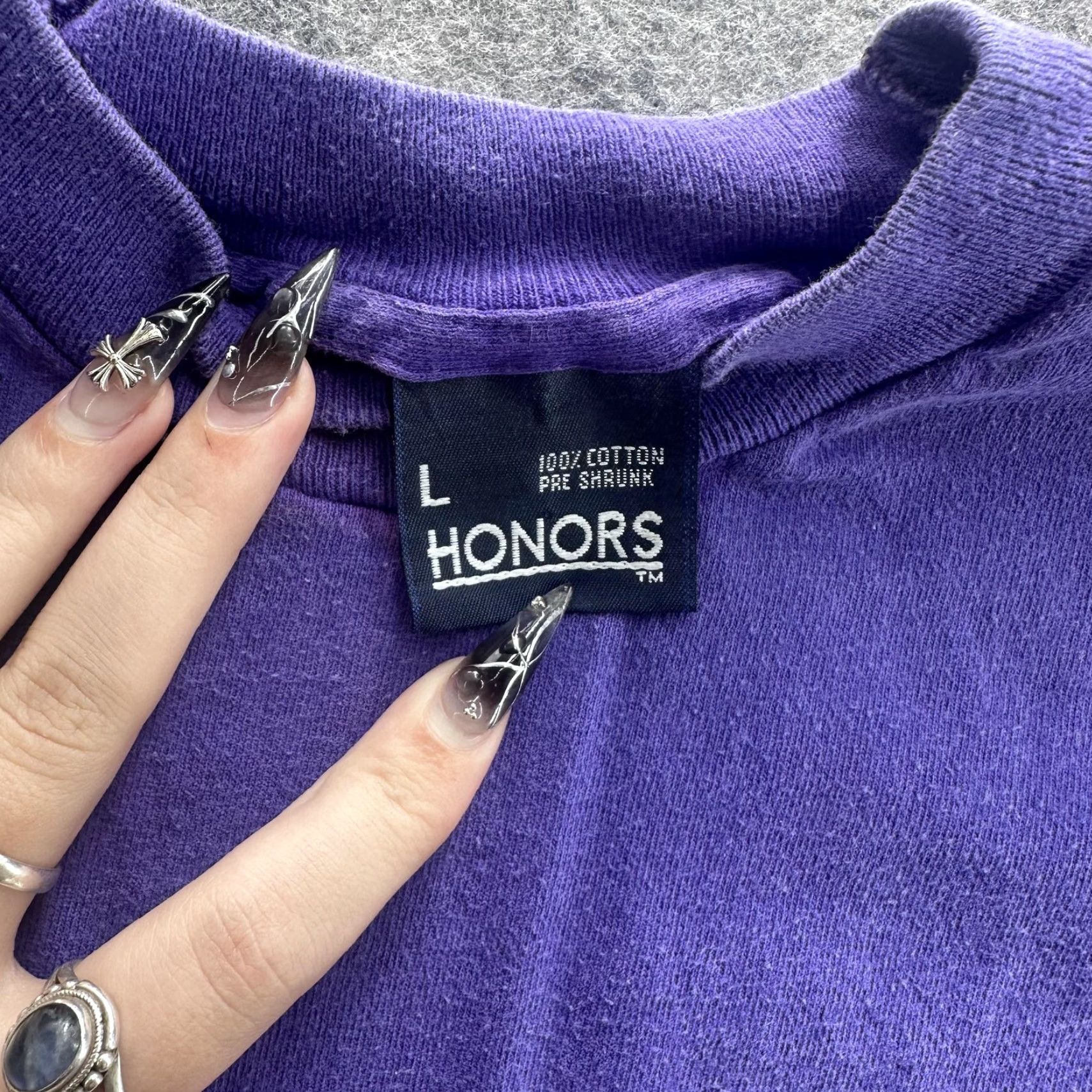 Vintage VINTAGE Honors Shirt Mens Large Purple Pocket Tee Short Sleeve Crew Neck 100% Cotton Made USA Single Stitch Size US L / EU 52-54 / 3 - 4 Thumbnail