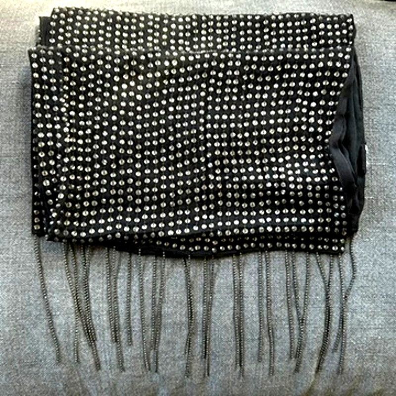 Haute Hippie Haute Hippie Runway Silk Bead Chain Fringe Scarf Black 2009 Size ONE SIZE - 3 Thumbnail