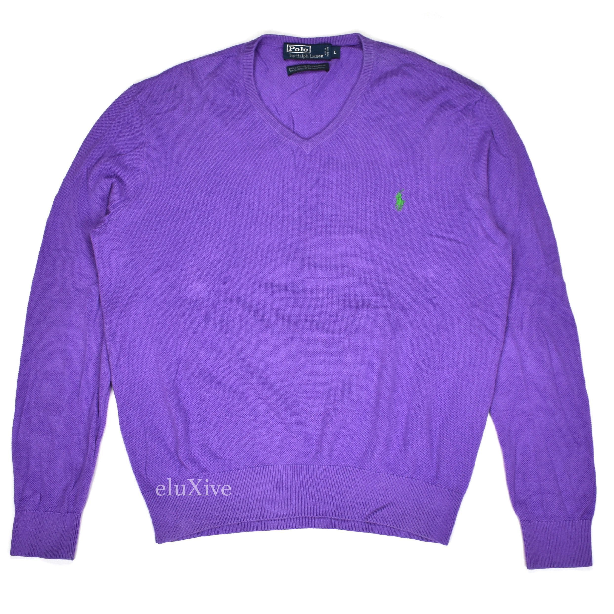 Polo Ralph Lauren Purple Pique Knit Cotton Cashmere Logo Sweater Size US L / EU 52-54 / 3 - 1 Preview
